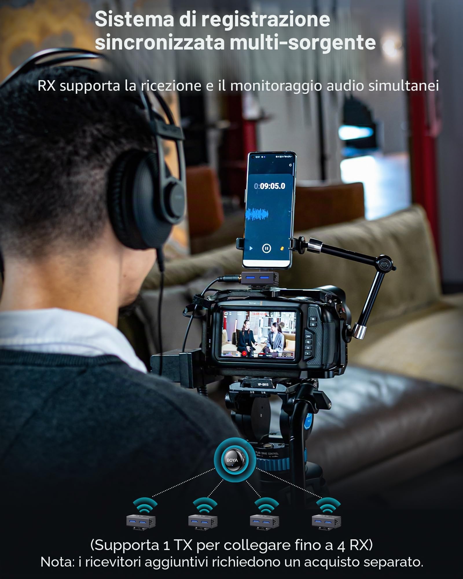 BOYA LINK 3 - Microfono lavalier wireless per iPhone/Android/fotocamera/PC, cancellazione del rumore AI, suono da studio 48 kHz/24 bit, batteria 30 h con custodia di ricarica, microfono di controllo