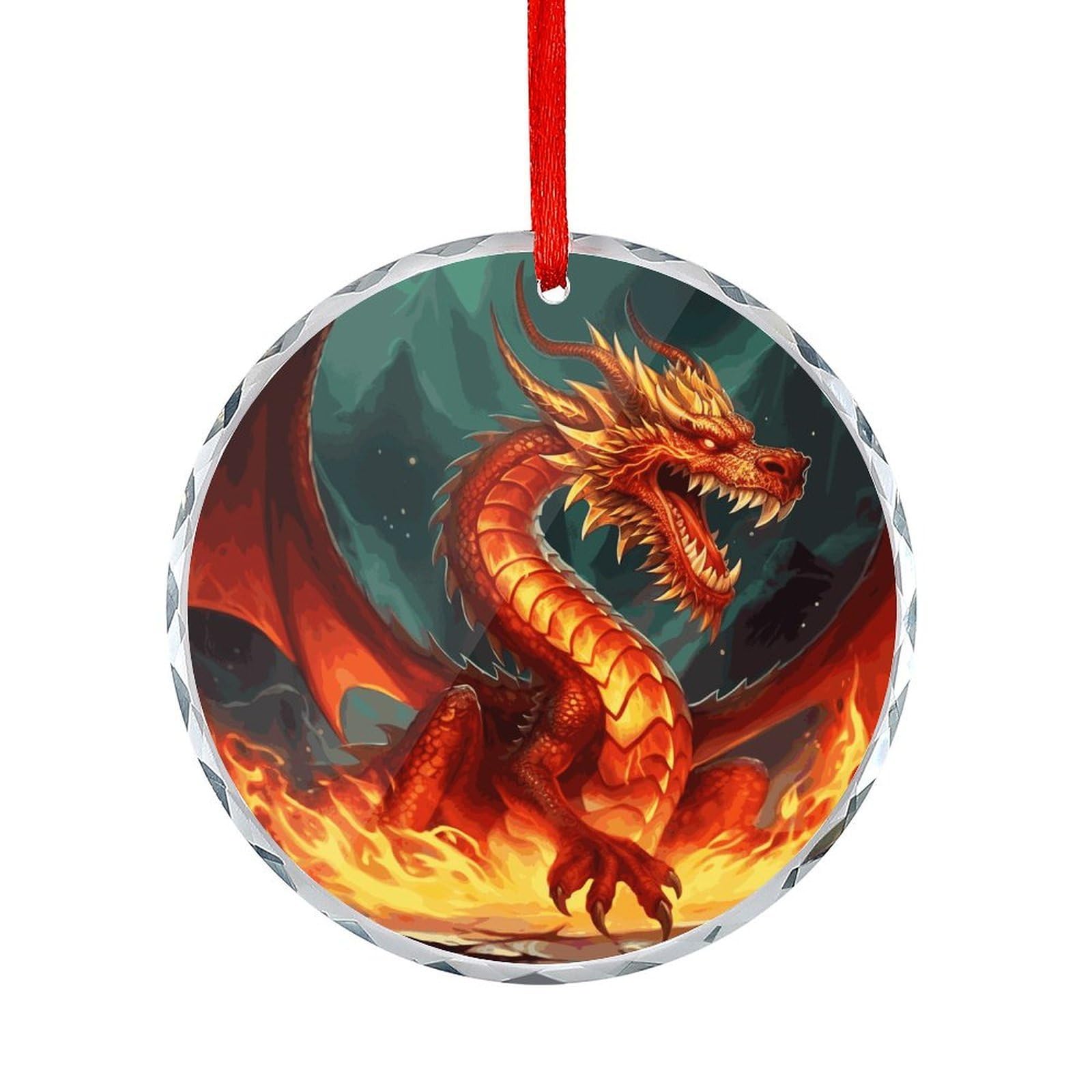 Fodpand Women's Style Dragon King In Fire Round Glass Ornament Keepsake Gift Exchange Ideas Car Decor,Christmas Ornaments For Tree Window Garden Ornaments