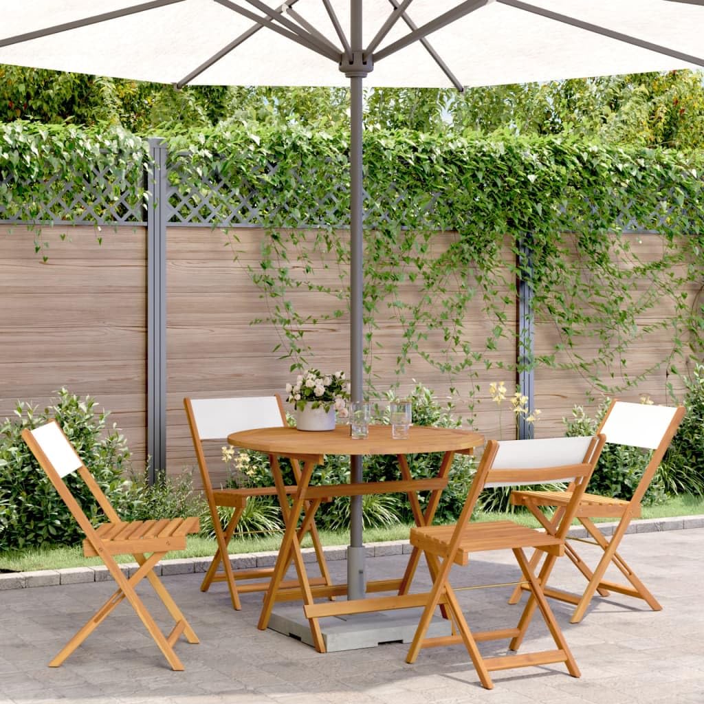 Salon de jardin 5 pièces en bois d'acacia blanc crème pliable et résistant
