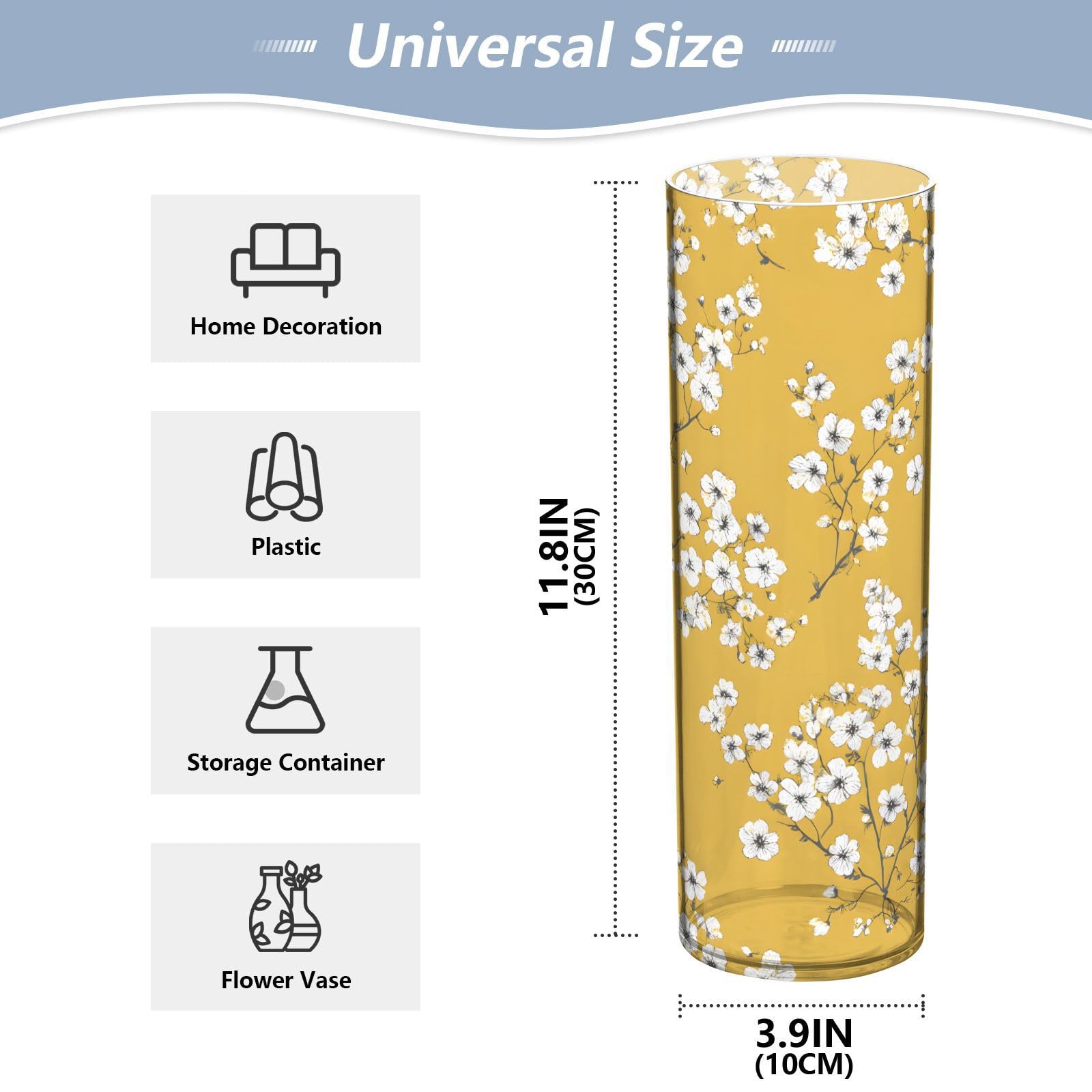 Wysoki wazon cylindryczny na małe kwiaty, odporny na pęknięcia tworzywo sztuczne, 10 x 30 cm, idealny do domu, biura, na ślub, nowoczesną dekorację