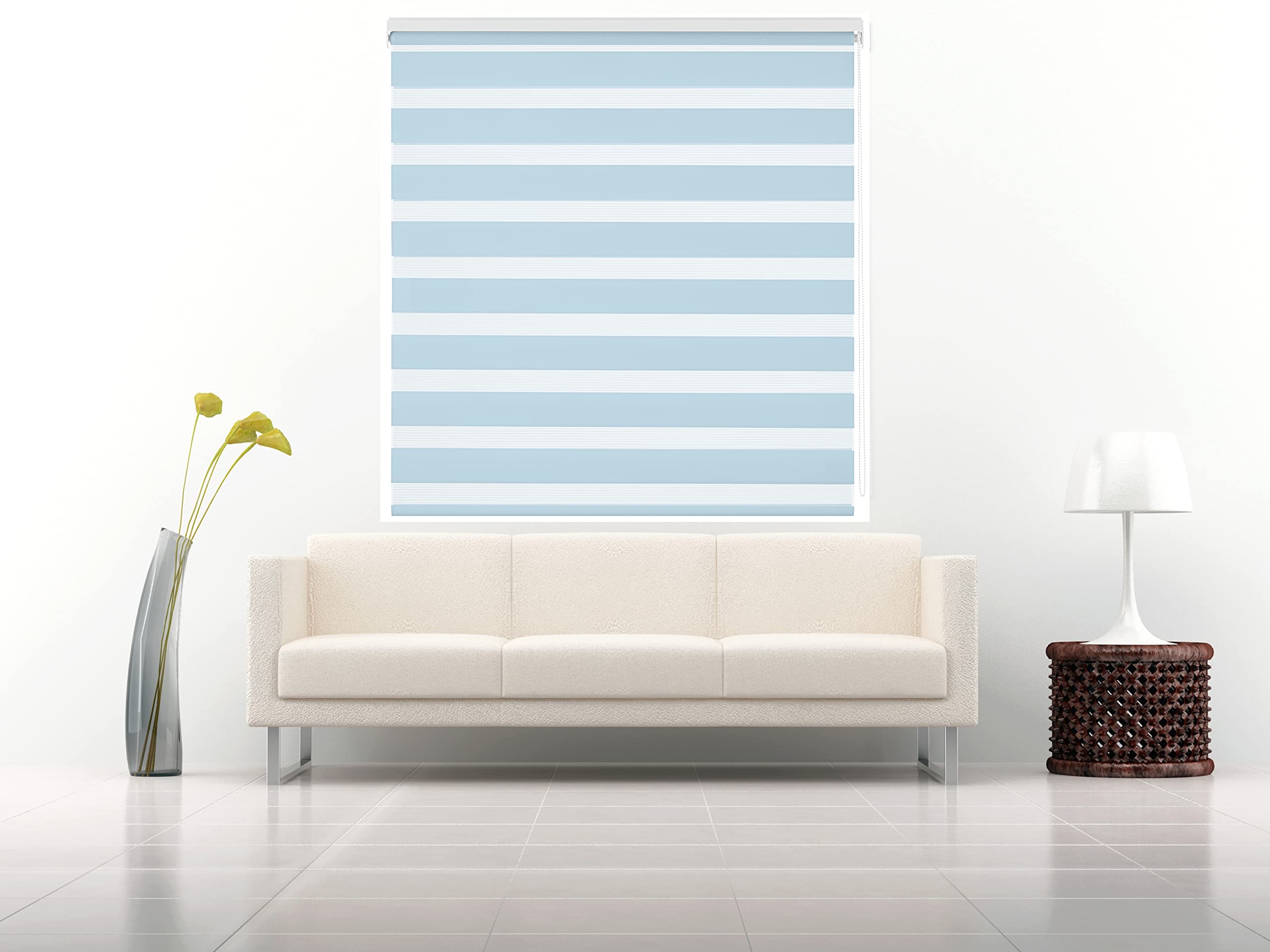 Estoralis Vera | Estor Enrollable Noche y Dia Diseño Moderno | Doble Tejido | Color Celeste | 170 x 255 cm (Ancho/Alto) Tamaño Tela 167 x 250 cm | Estores para Ventanas y Puertas