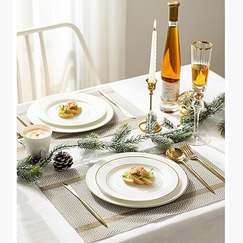 Miniatura 130 de PIGCHCY Juego de 6 manteles individuales beige de vinilo PVC duraderos para mesa de comedor, manteles individuales resistentes al calor, Beige -