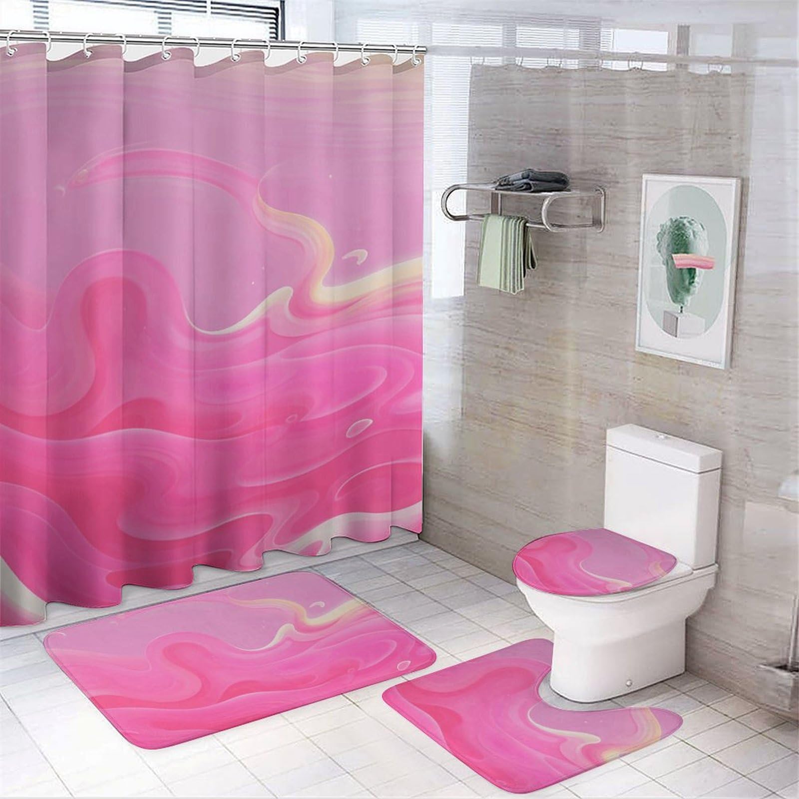 Rideaux de douche anti-éclaboussures et tapis de sol antidérapants pour éviter les glissades