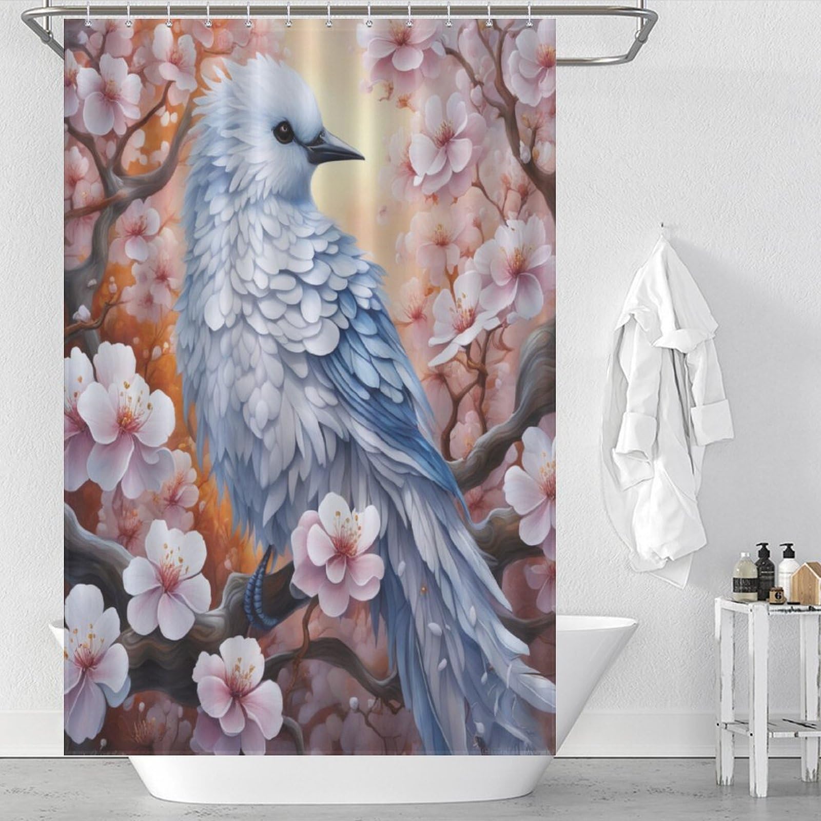 Rideau de douche oiseau mignon imperméable et lavable en machine pour une salle de bain propre