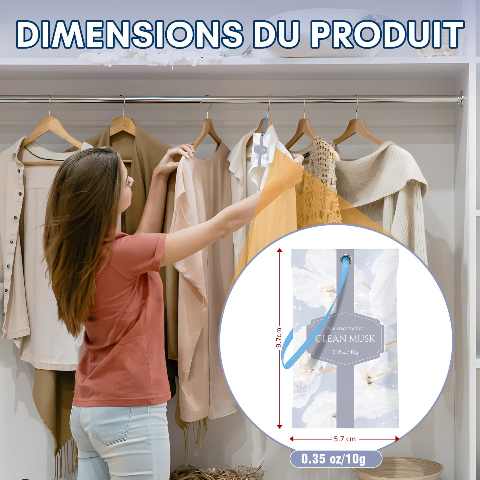 Sachet Parfumé Armoire Musc Propre, 14 Sachets pour Armoire, Placard, Tiroir, Dressing et Linge