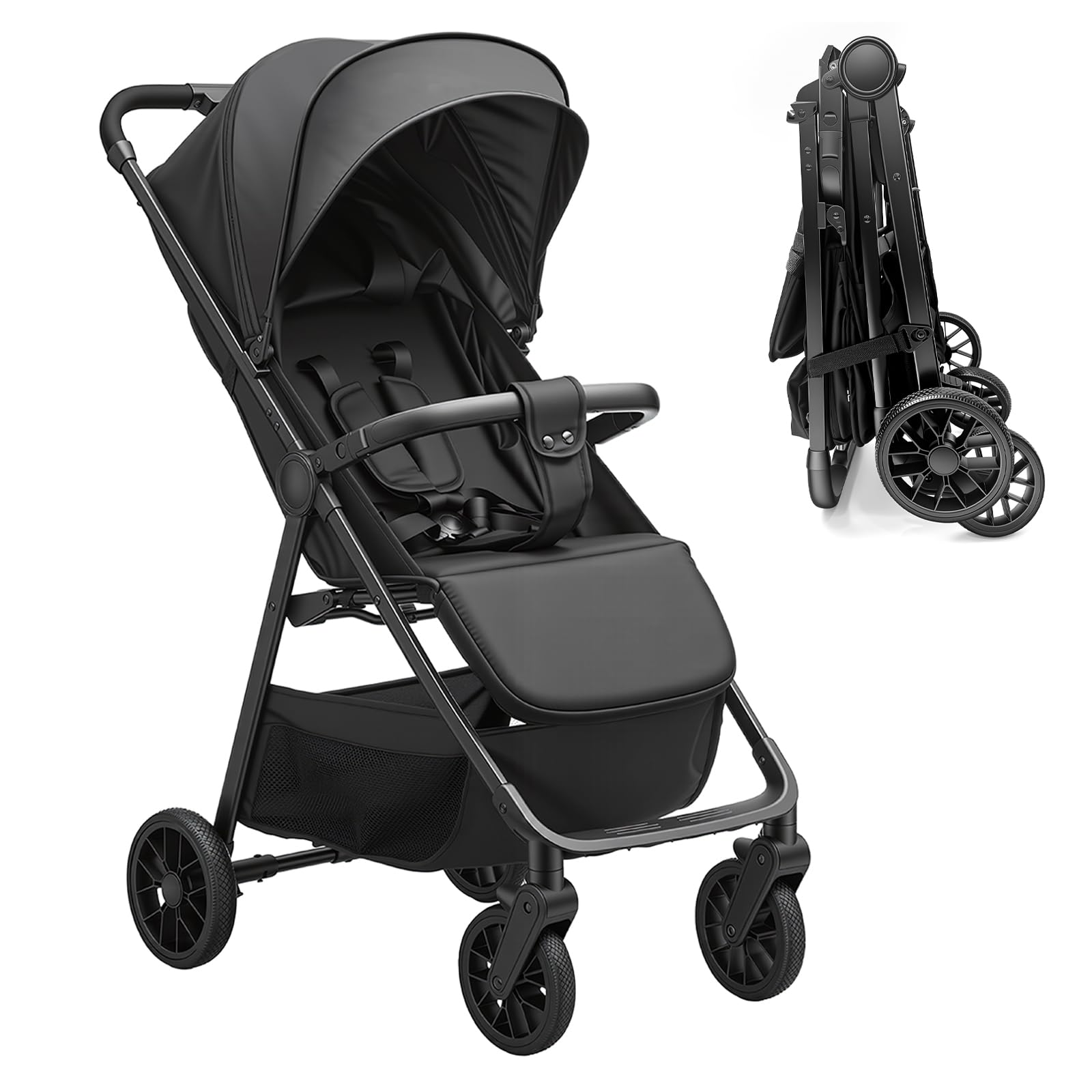 UBRAVOO Kinderwagen Buggy für Kleinkinder mit Liegesitz, ultrakompakter Reisebuggy klein zusammenklappbar, leichtem Travel Buggy mit Aufbewahrungskorb, Baldachin & Elterngriff als Pushchair