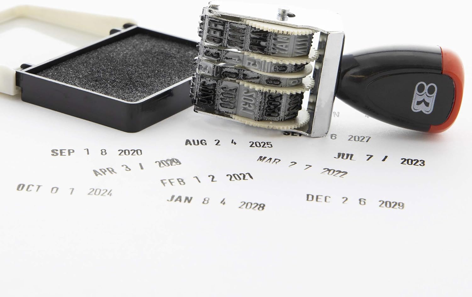 BAZIC Date Stamp and Ink Pad (Black Ink), 12 Years of Dates, Nickel-Plated Steel, Stamp Impression Size 1" x 0.15", Great for Office, Shipping, Receiving, Accounting, Expiration, Due Dates, 1-Pack