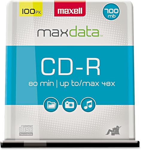 Maxell 648200, reproducción de superficie sin ruido de alta calidad CDs grabables 700Mb de almacenamiento - 2x a 48x, velocidad de escritura 80