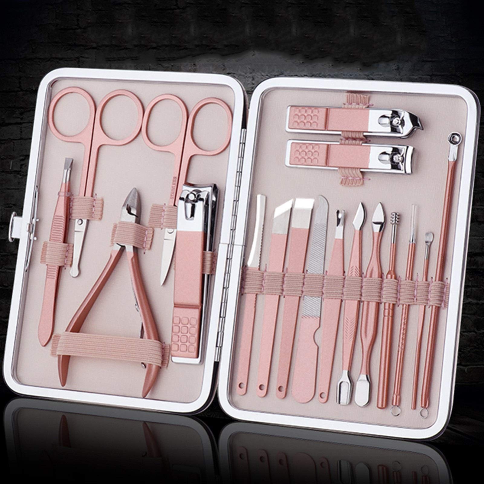 Juego de 18 cortaúñas de acero inoxidable y tijeras para manicura, pedicura, cuidado de uñas, set de belleza para uñas (18 piezas)