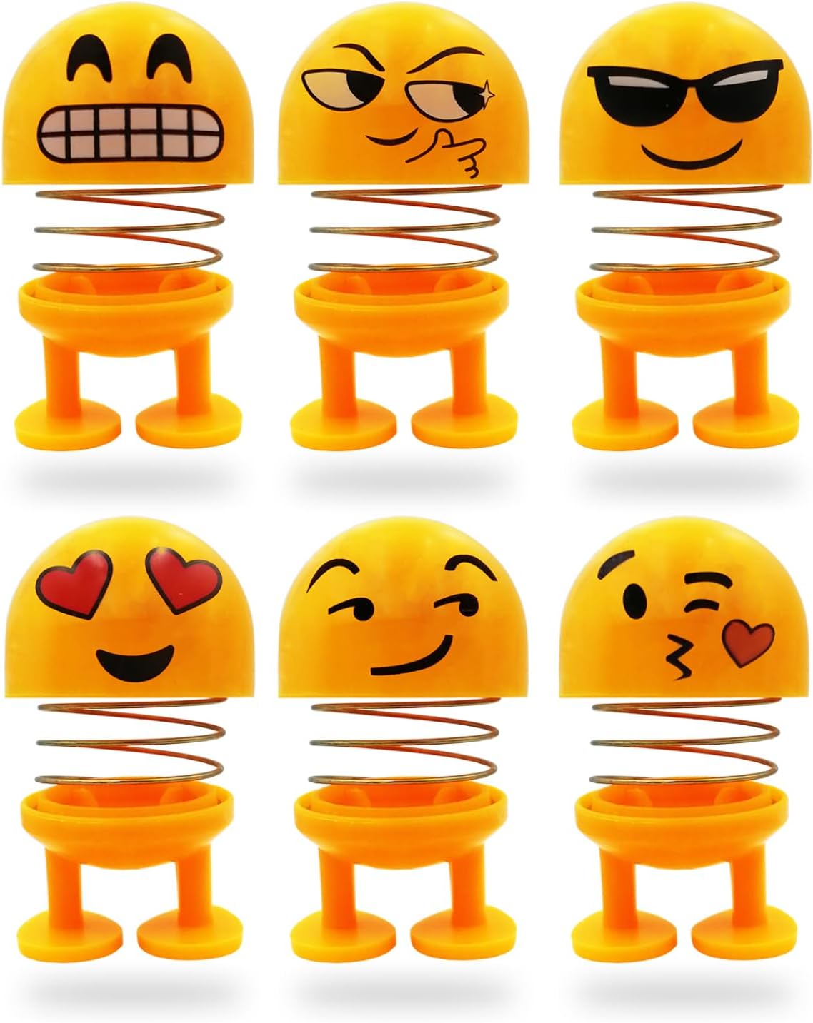 Smiling Face Spring Doll, Cute Emoji Bobble Head Dolls Car Ornaments Bounce Toys, Emoticon Figure Funny Smiley Face Springs Car Decoration for Dashboard Cute Doll Expression Pack of 6Pcs