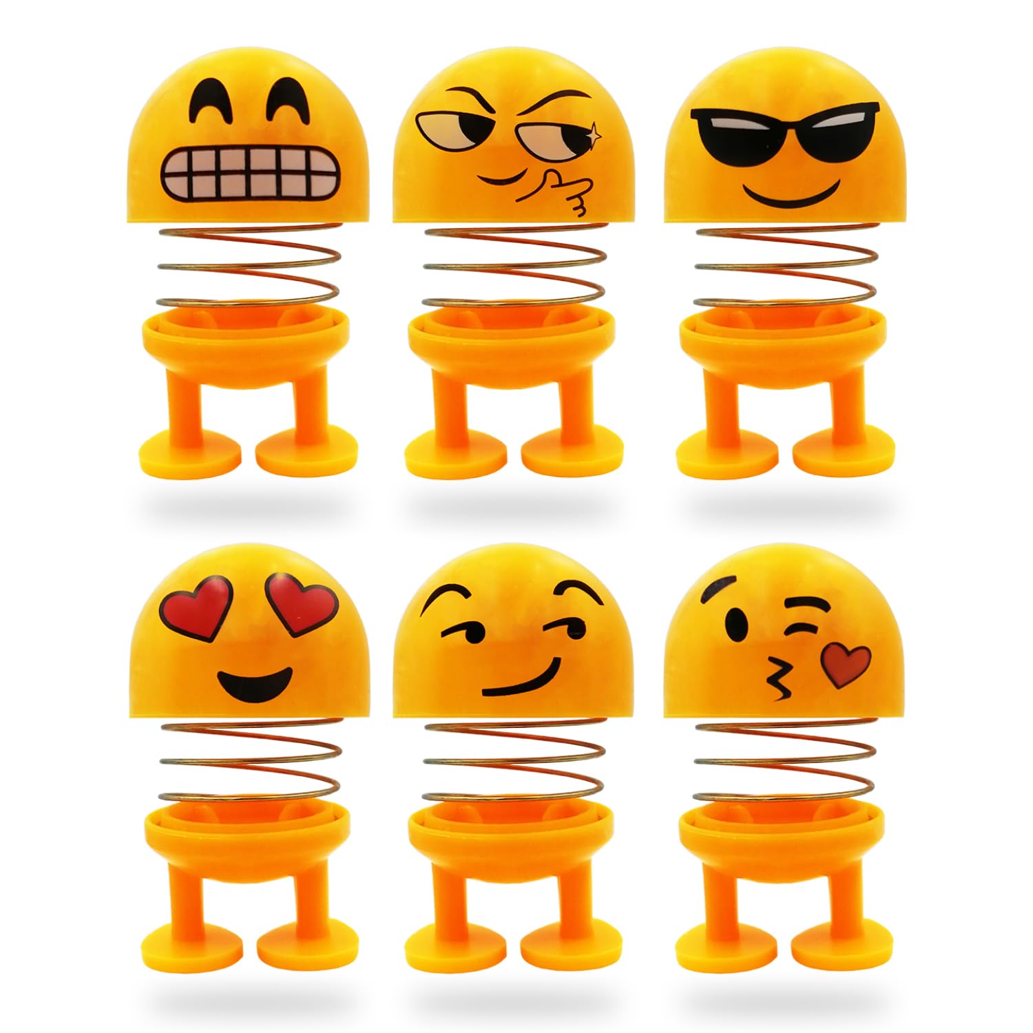 Smiling Face Spring Doll, Cute Emoji Bobble Head Dolls Car Ornaments Bounce Toys, Emoticon Figure Funny Smiley Face Springs Car Decoration for Dashboard Cute Doll Expression Pack of 6Pcs