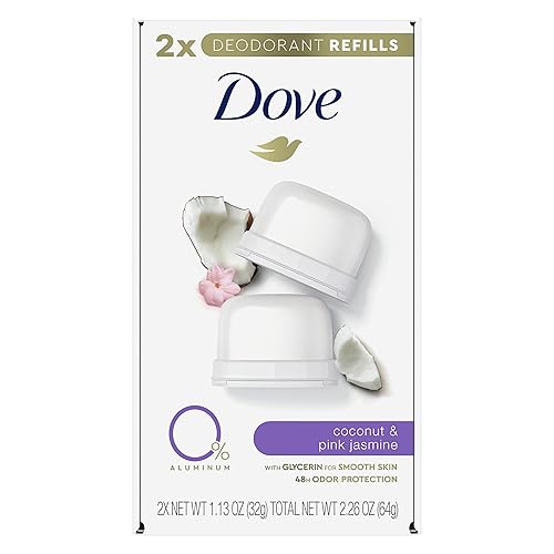 Dove Kit de recambio de desodorante recargable para mujer, coco y jazmín rosa, 0% aluminio, 1.13 onzas, 2 recambios