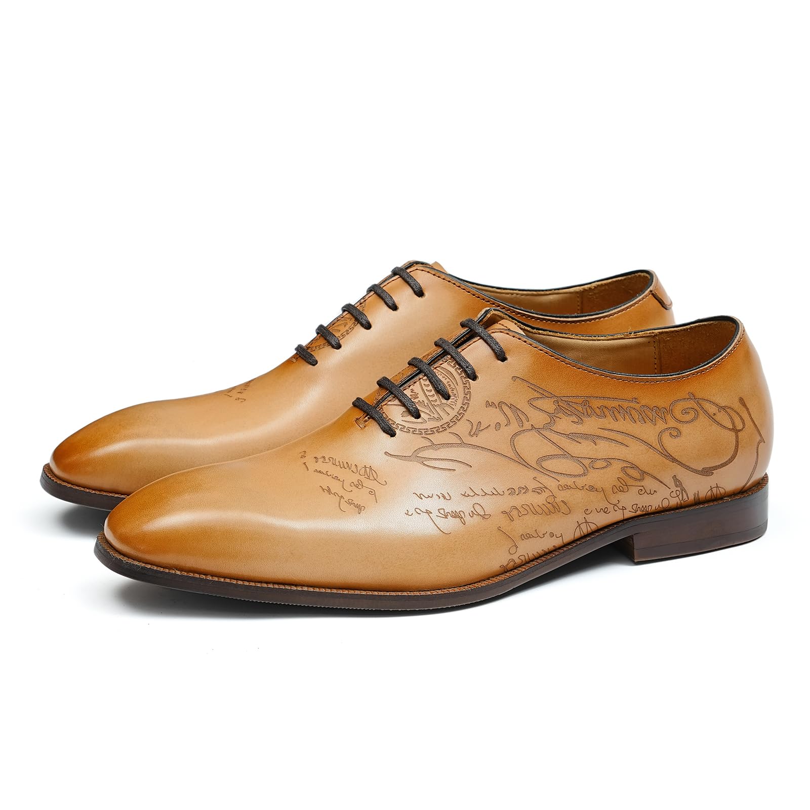 Générique Oxfords Formels en Cuir Poli pour Hommes Chaussures Habillées Rétro à Lacets Faites à la Main