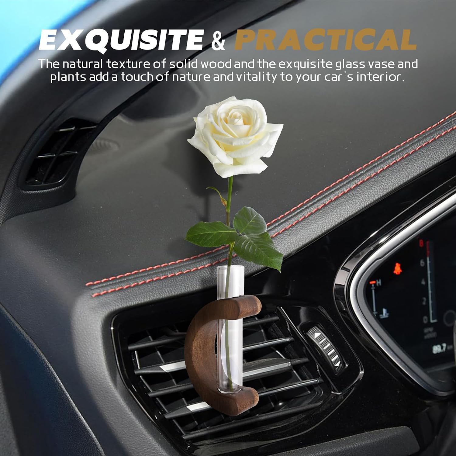 Car Vase Vent Clip, Wooden Car Air Vent Flower Vase Clip, Automotive Mini Plant Holder Terrarium Decoration, Vehicle Air Vents Ornament, Interior Decor Cars Accessories (No Flower Included) image 3