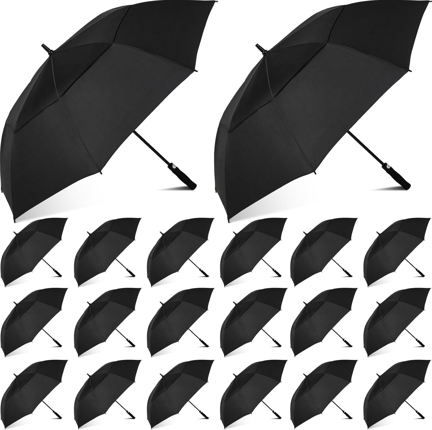 Jexine 20 Pcs Golf Umbrella Bulk 62 Inch Extra Large Automatic Open Black Umbrella Double Canopy Vented Windproof UV Protection for Men Women Tournament Golf Courses Corporate Event Outdoor