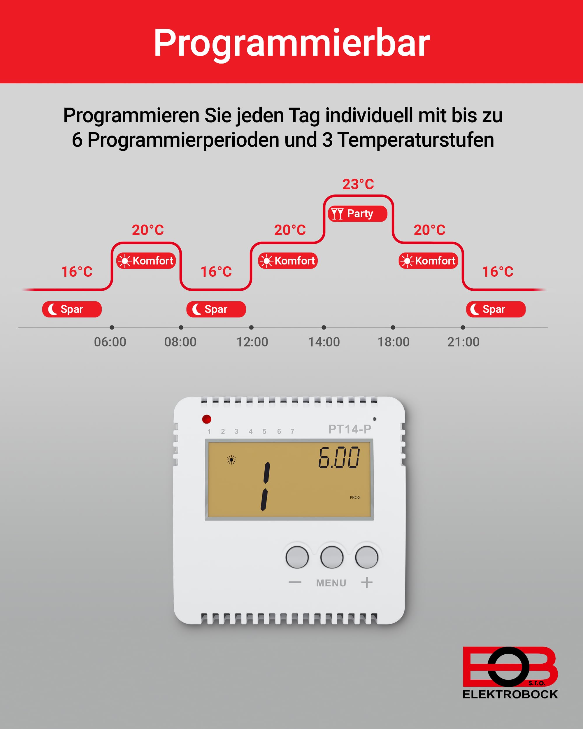 Zone Thermostat de PT14 P programmable pour chauffage électrique 16 A