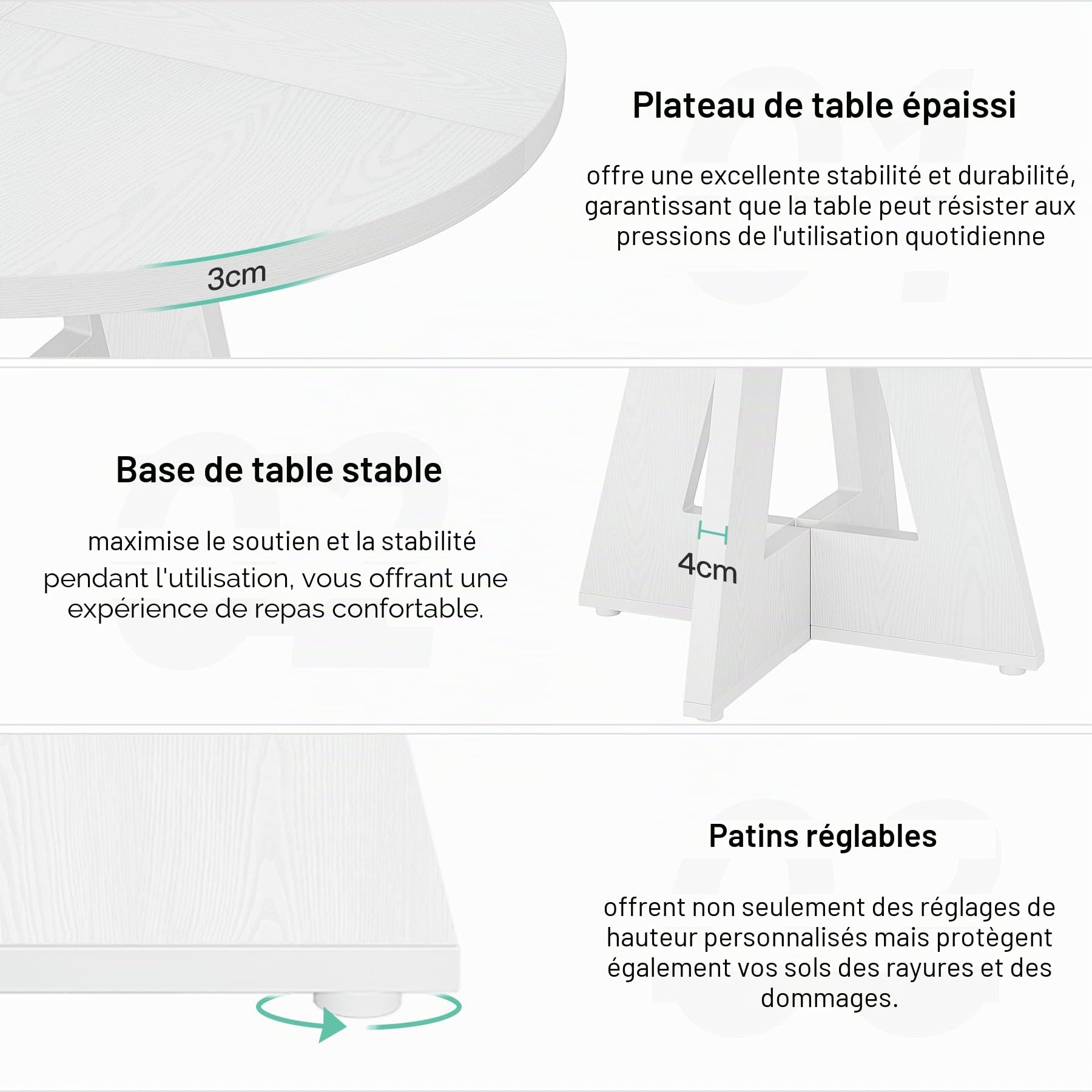 Tribesigns Table de salle à manger, ronde, table de cuisine pour salle à manger, salon, 120 cm, pour 4 personnes, table de ferme avec plateau et pieds en bois, blanche (table uniquement)