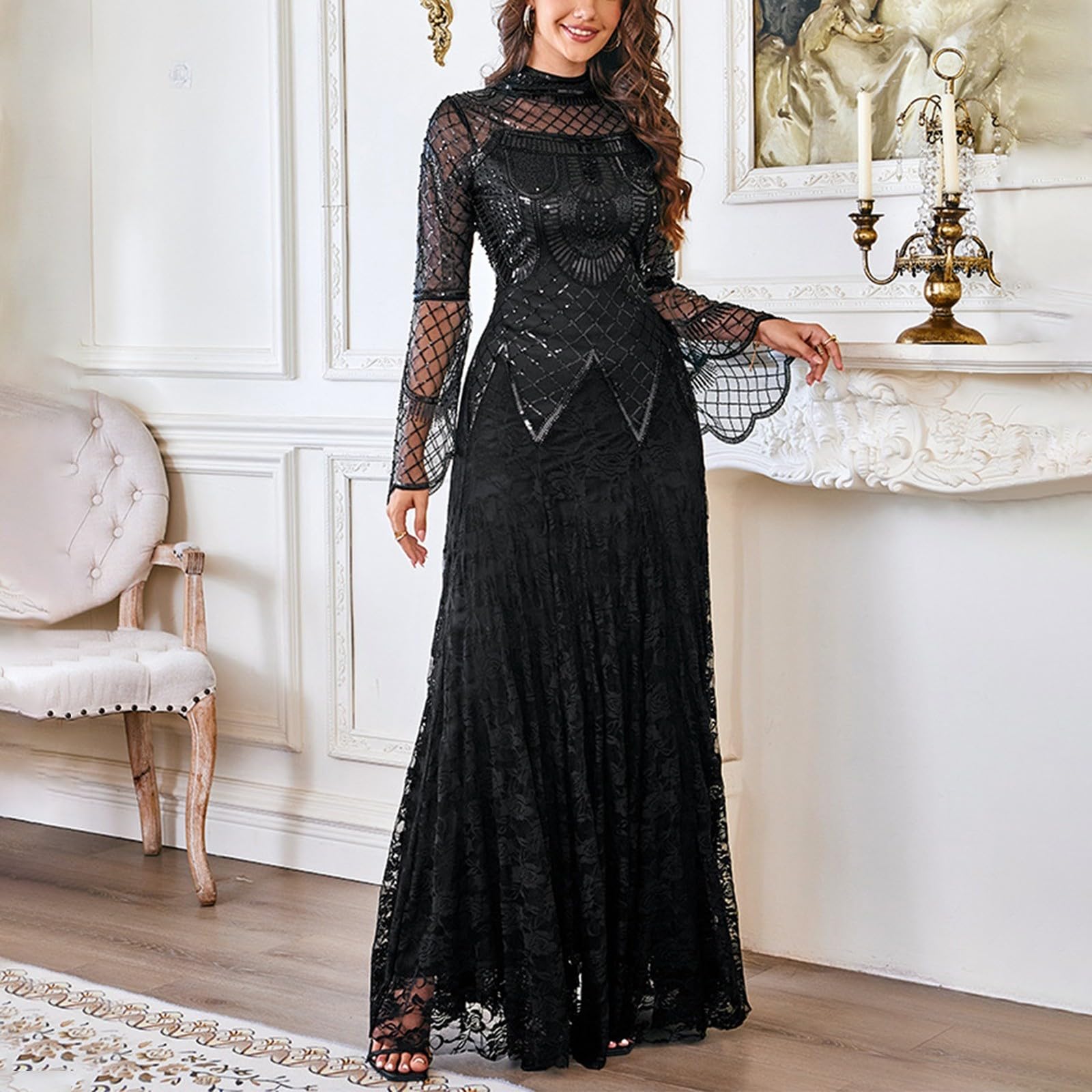 Vestido Fiesta Mujer Elegante Trajes Primavera Vestidos Invierno Largos Elegantes Ropa Manga Larga Nochevieja Tallas Grandes Invitada Boda Otoño De