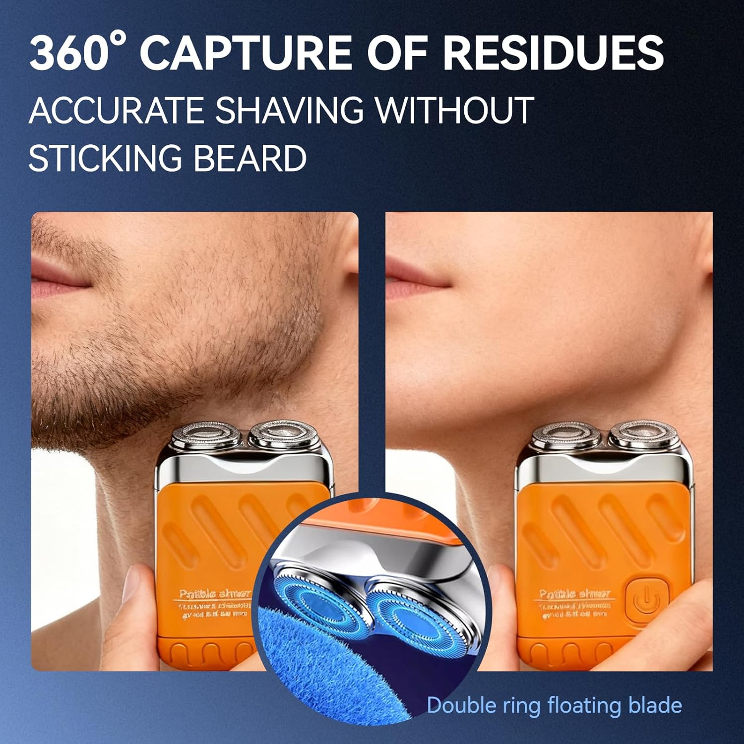 Mini Electric Shaver, Portable Rotary Dual Ring Electric Shaver, Mini Shavers for Men, USB Rechargeable One Button Long Lasting for Home Travel Business, Orange - Image 3
