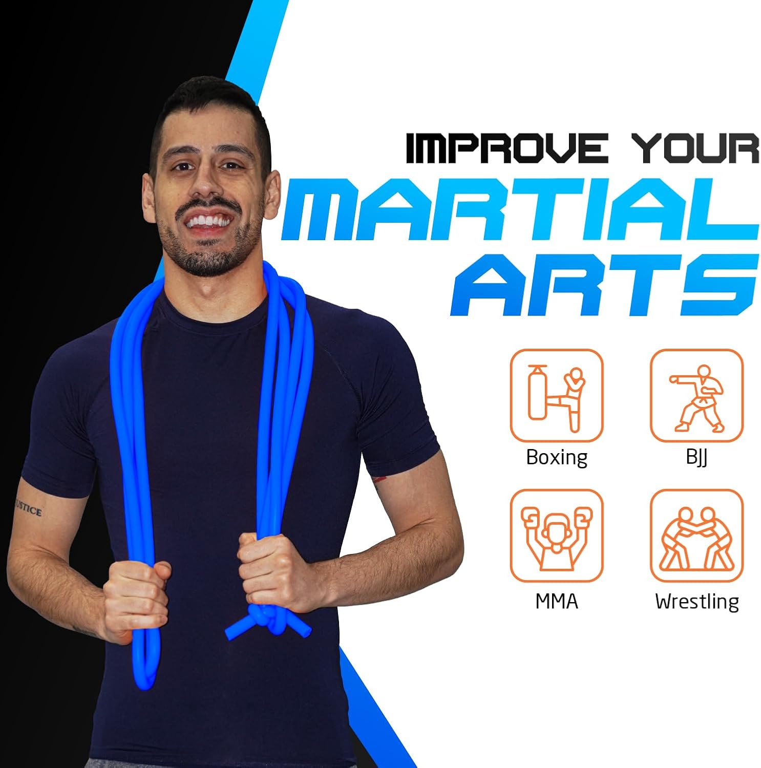 Resistance Bands - 16 Feet Long - 88 lbs Resistance - Strength Training Bands - Elastic Workout Bands - Wrestling Resistance Bands - Fitness & Home Workout Equipment - Resistance Training