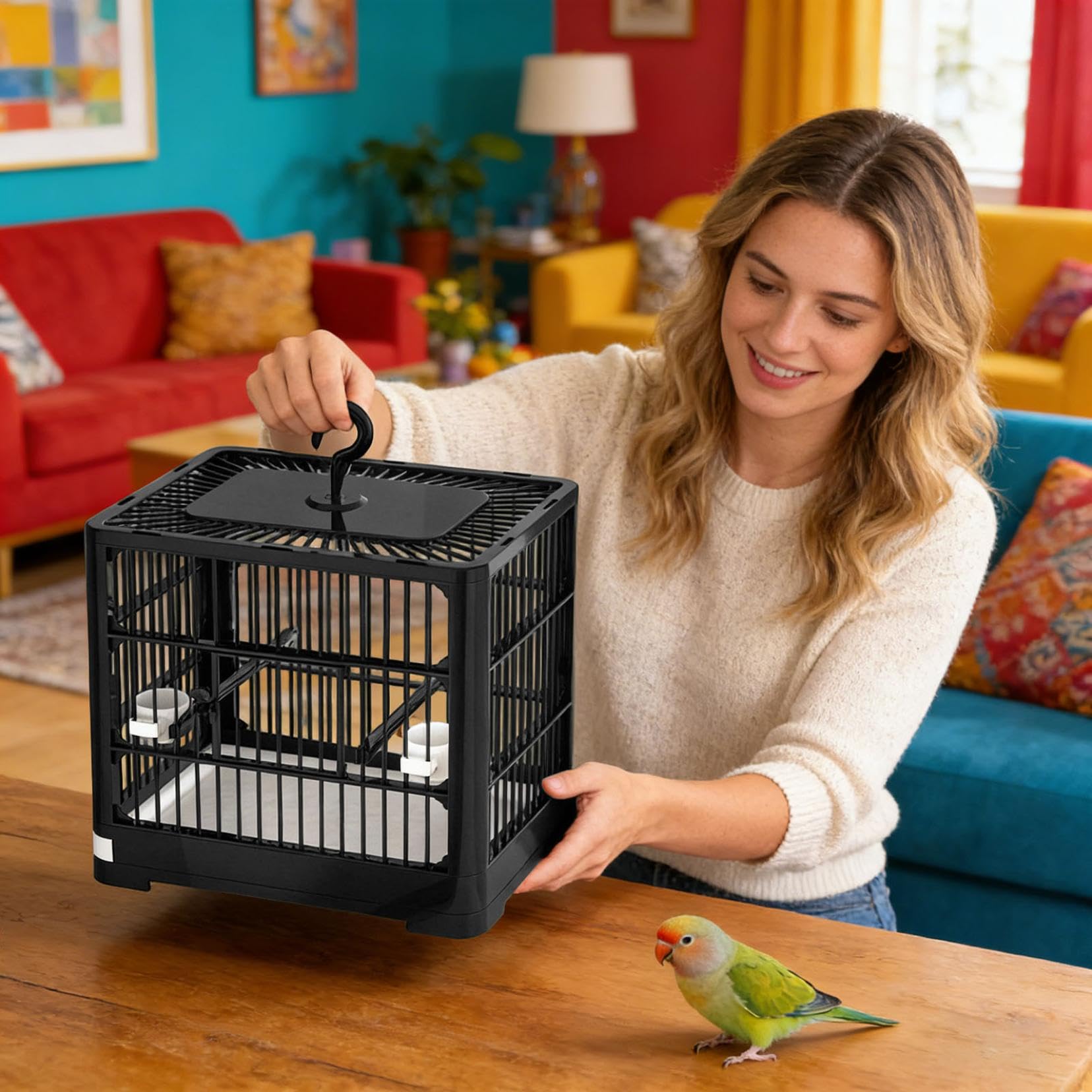 Vogelreisetasche, leichtes Starter-Set für kleine Vögel, mit abnehmbarem Tablett und Hakengriff, für Sittiche, Papageien, Papageien, Lovebirds (schwarz)