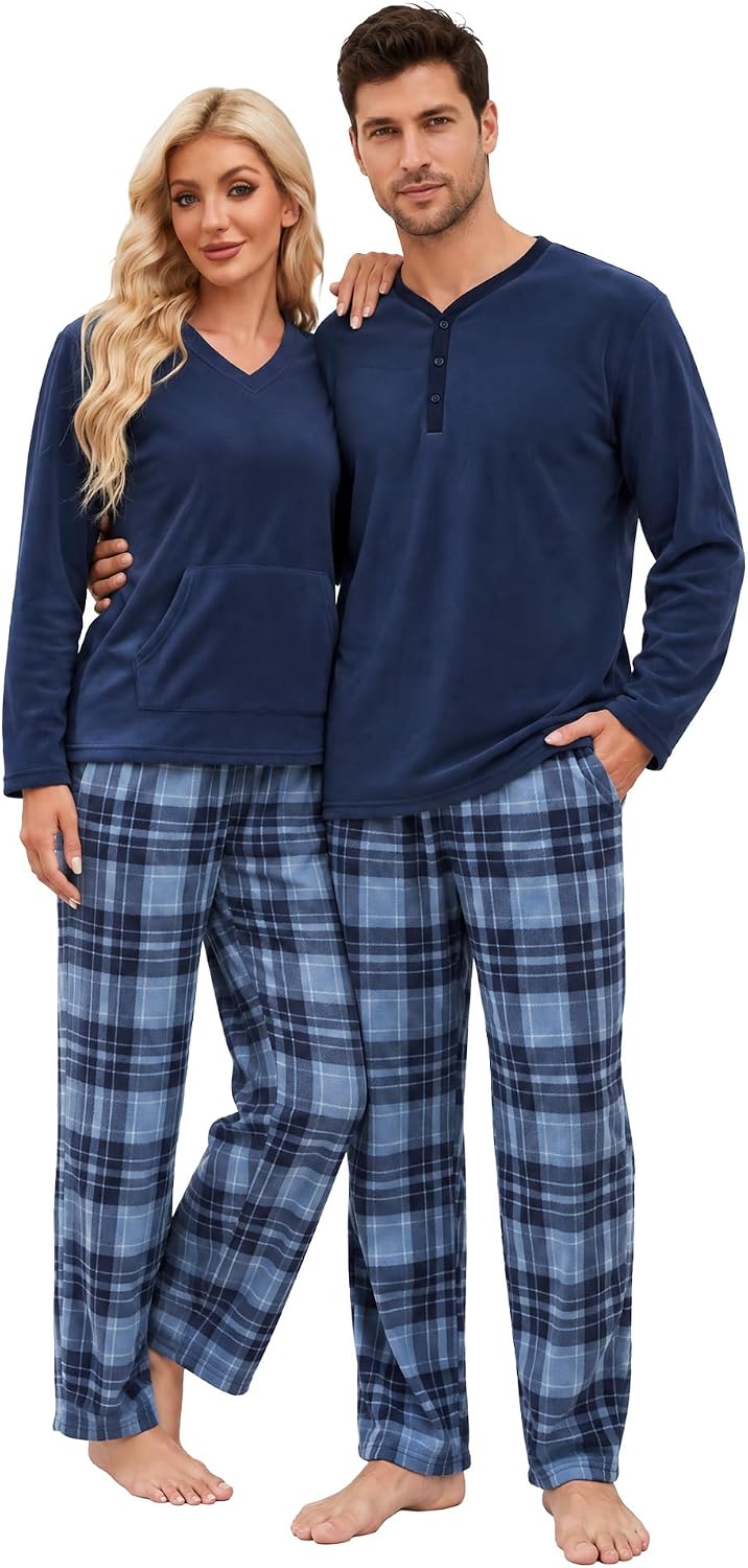 U2SKIIN Couple Pajama Sets, Plaid Pajama Set for Men and Women Soft Warm Pjs Set