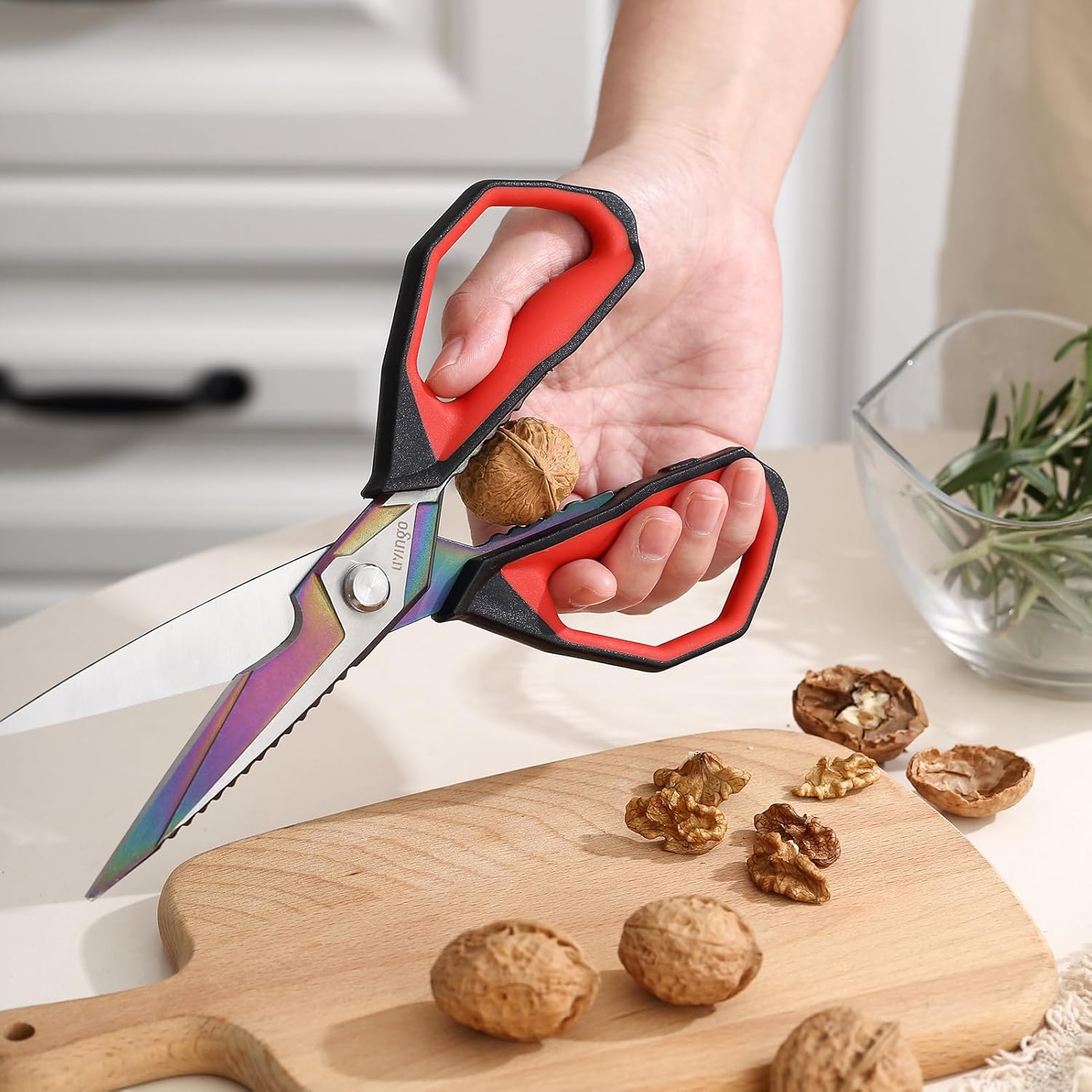 LIVINGO Sharp Kitchen Scissors for Food - Titanium Coated Forged Stainless Steel Heavy Duty Shears All Purpose for Cooking Utility Cutting Poultry Turkey Bone, Meat, Dishwasher Safe, 9 Inches