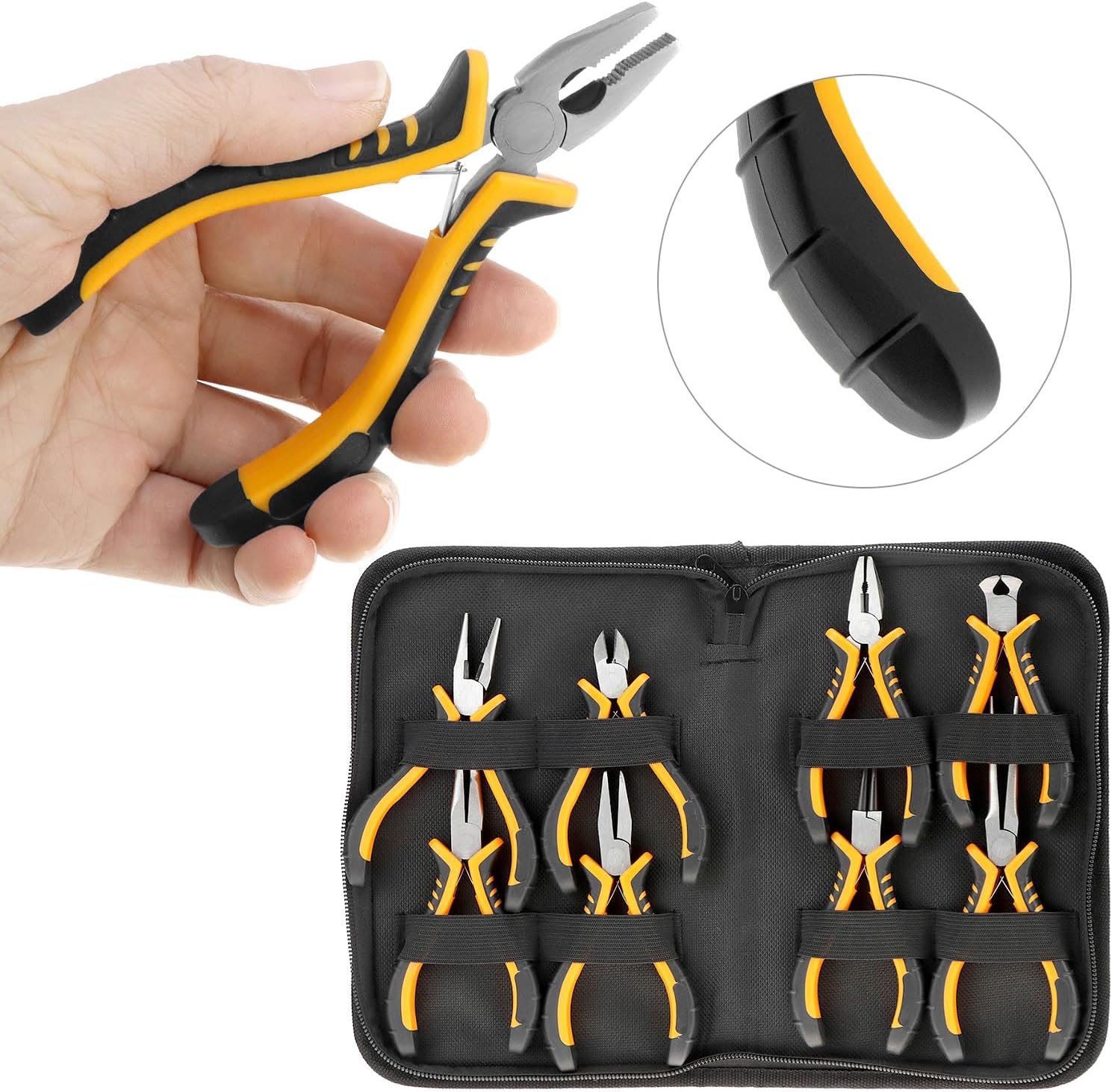 QWORK Jewelry Pliers Set, 8-Piece Mini Jewelry Making Tool Kit with Storage Bag, Flat Nose/Round Nose/Bent Nose, Wire Cutters, Crimping Pliers & End Nippers for Beading Crafting Repair