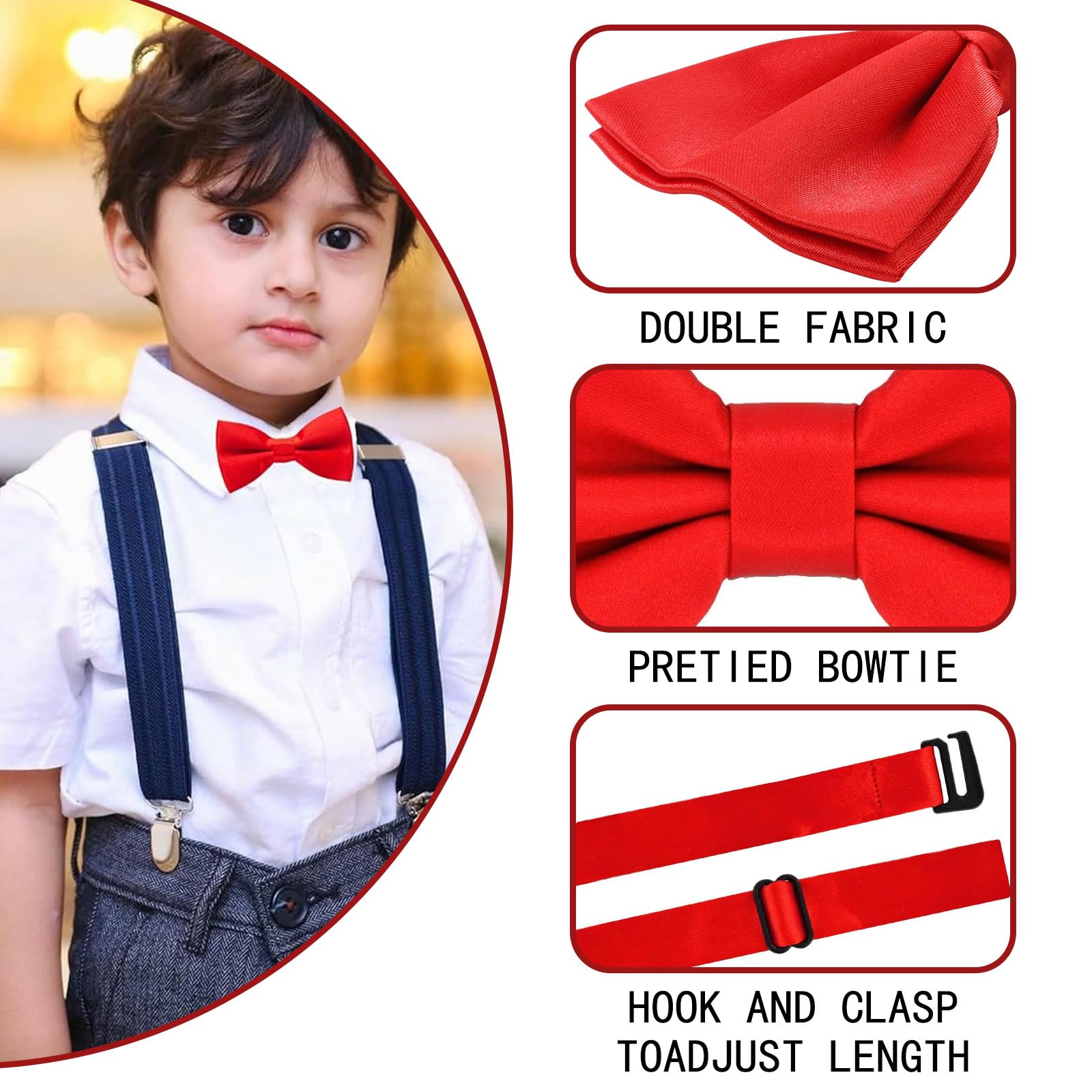 Pajarita Noble para niños - combinada y Ajustable 9X 4,5 cm,Pajarita niño,Pajarita roja,fajin Rojo niño