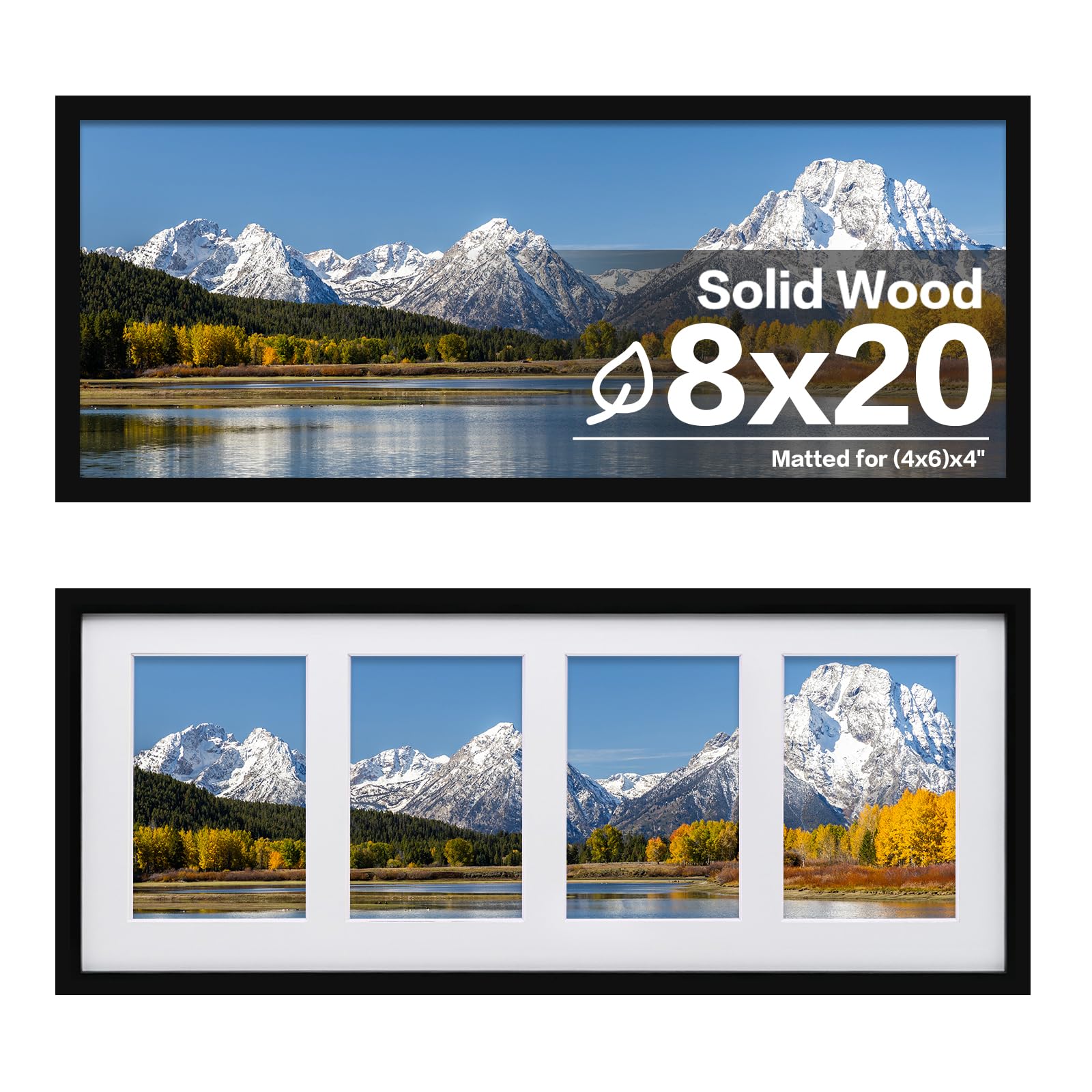 Cadre en bois horizontal ou vertical Egofine 8x20 protection plexiglas finition noire