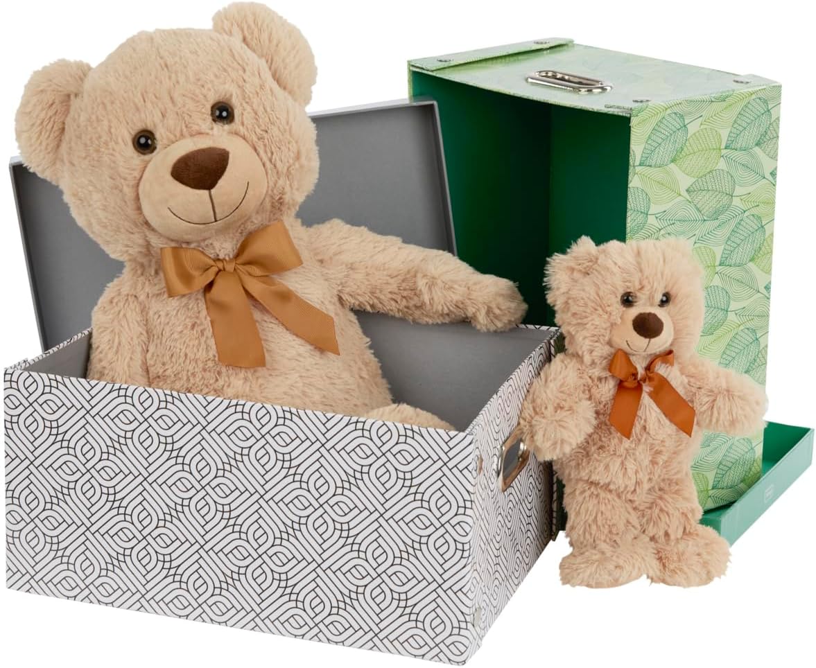 Idena 11196 Storage Box with Lid and Metal Handles, Storage Basket Made of Solid Cardboard, Approx. 37.5 x 28 x 18 cm, Grey Patterned