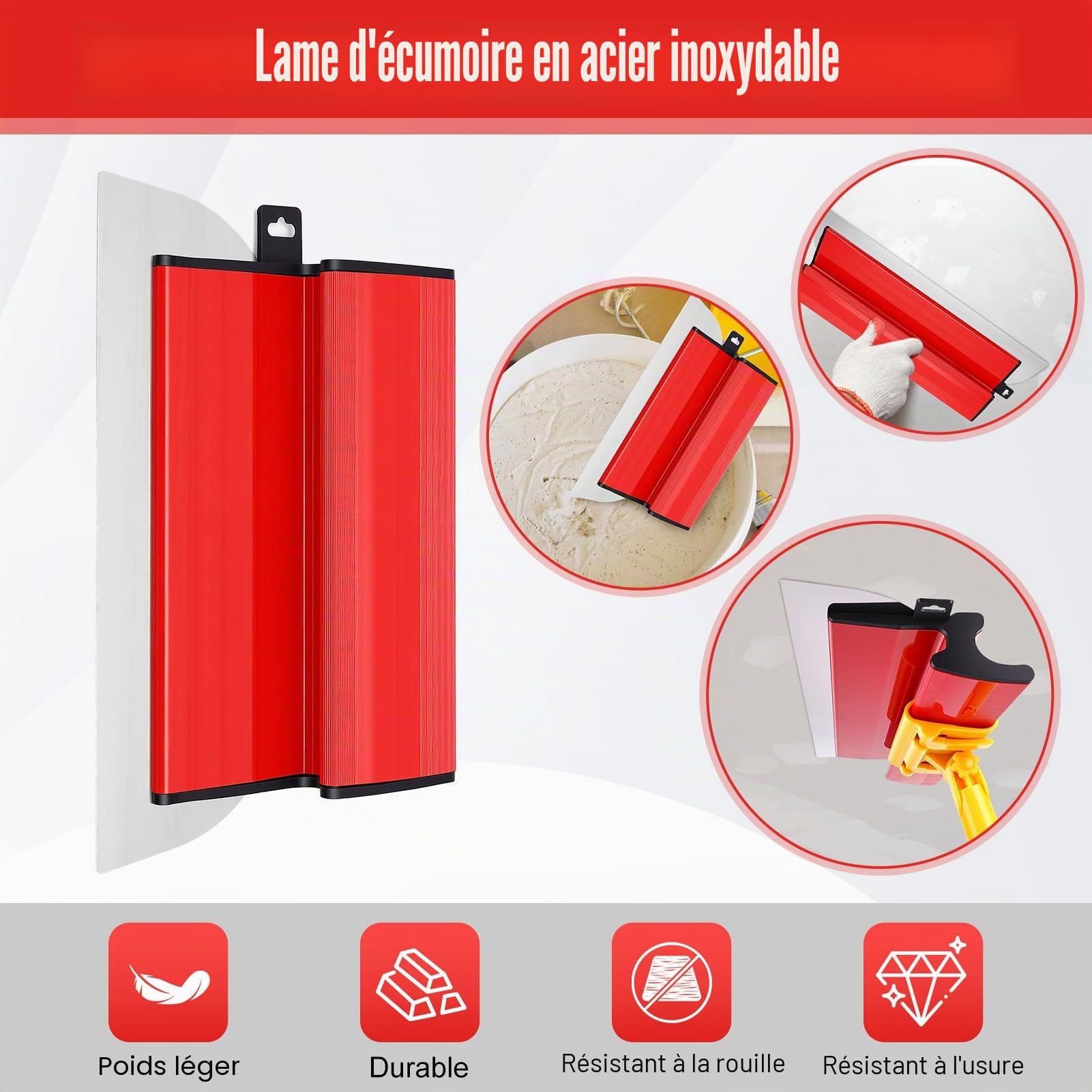 Skimming Blades Set, Ensemble de Lames à Lisser en Acier Inoxydable avec Poignée d'Extension, Rouleau a Enduire Placo et Lame pour Lissage des Profils (25cm+40cm+60cm) | Mastic en acier avec barre télescopique 2 m, rouleau anti-goutte et éponges de ponçag