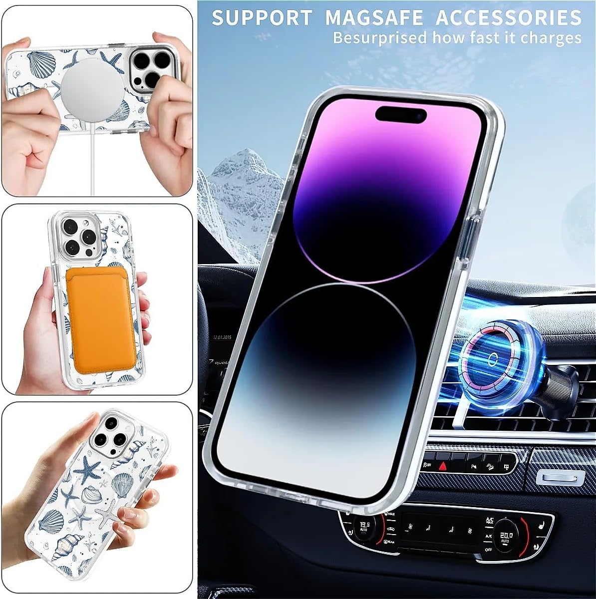 Compatible with iPhone 16 Pro Case for MagSafe, Clear White with Ocean Shells Design Drop Proof Rugged Magnetic Charge Shockproof for iPhone 16 Pro - Image 7