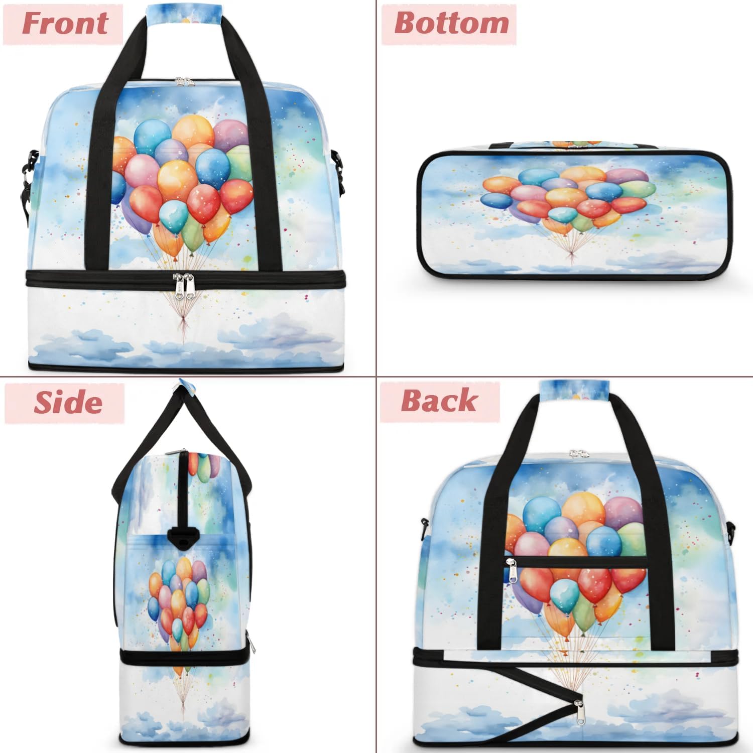 Sports Duffel Bag, Foldable Balloons Travel Duffel Bag, Gym Yoga Beach Bag Weekender Overnight Bag with Shoes Compartment for Men Women, Colorful Balloons