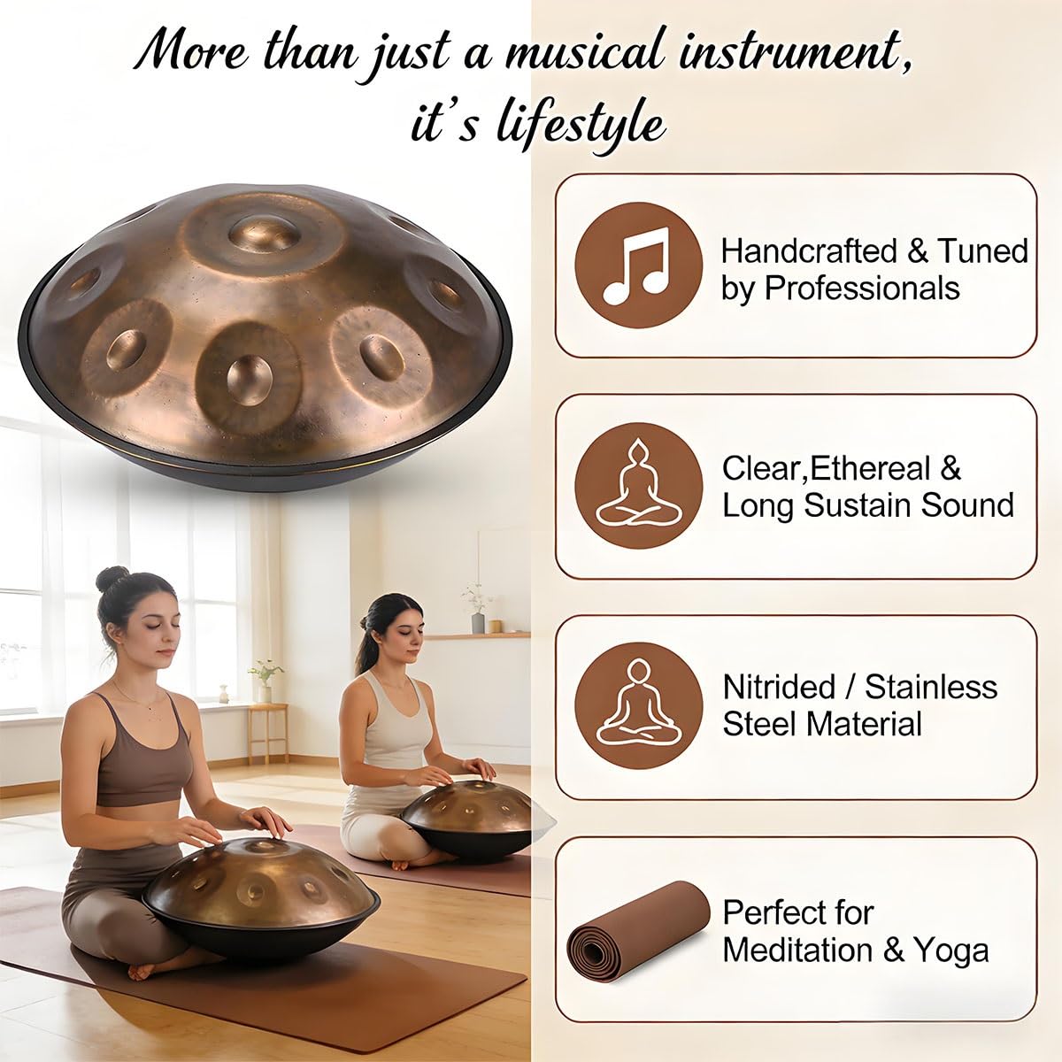 440/432 Hz Tamburo A Mano, 9/10/12 Toni, 22 Pollici, Handpan Drum D'acciaio In Re Minore Kurd Con Custodia Morbida, Harmonic Percussion Per Musicoterapia, Meditazione, Yoga(Blue,432hz 9 Notes)