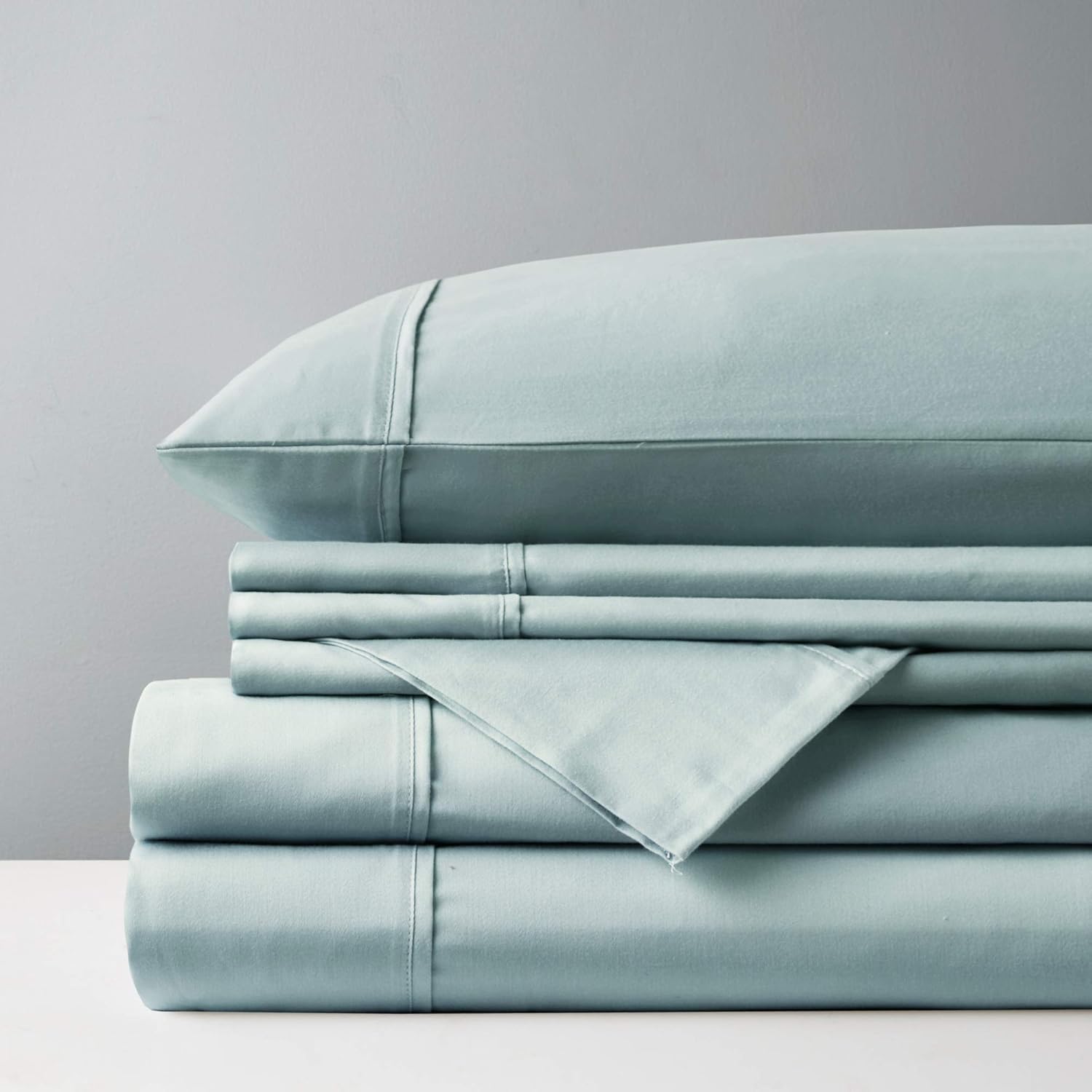 Madison Park 800 Thread Count Luxurious Wrinkle Free Breathable Cotton Rich Sateen 6 Piece Sheet Set, King Size, Aqua
