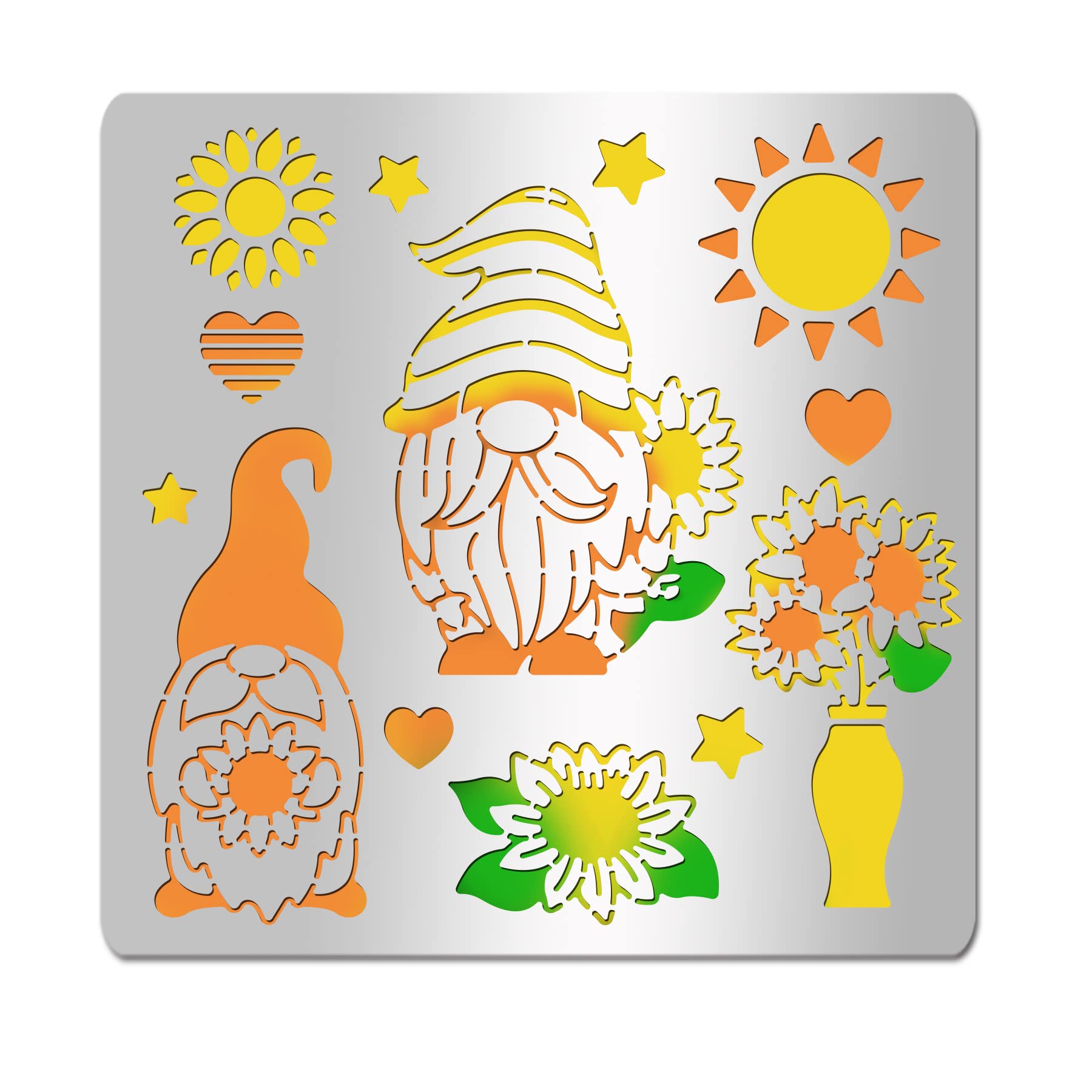 INFUNLY Sunflower Gnome Metal Stencil for Painting Stainless Steel Drawing Stencils 6.15" Flower Gnome Santa Christmas Metal Stencil for DIY Painting Scrapbooking Greeting Card Decor โ image 1