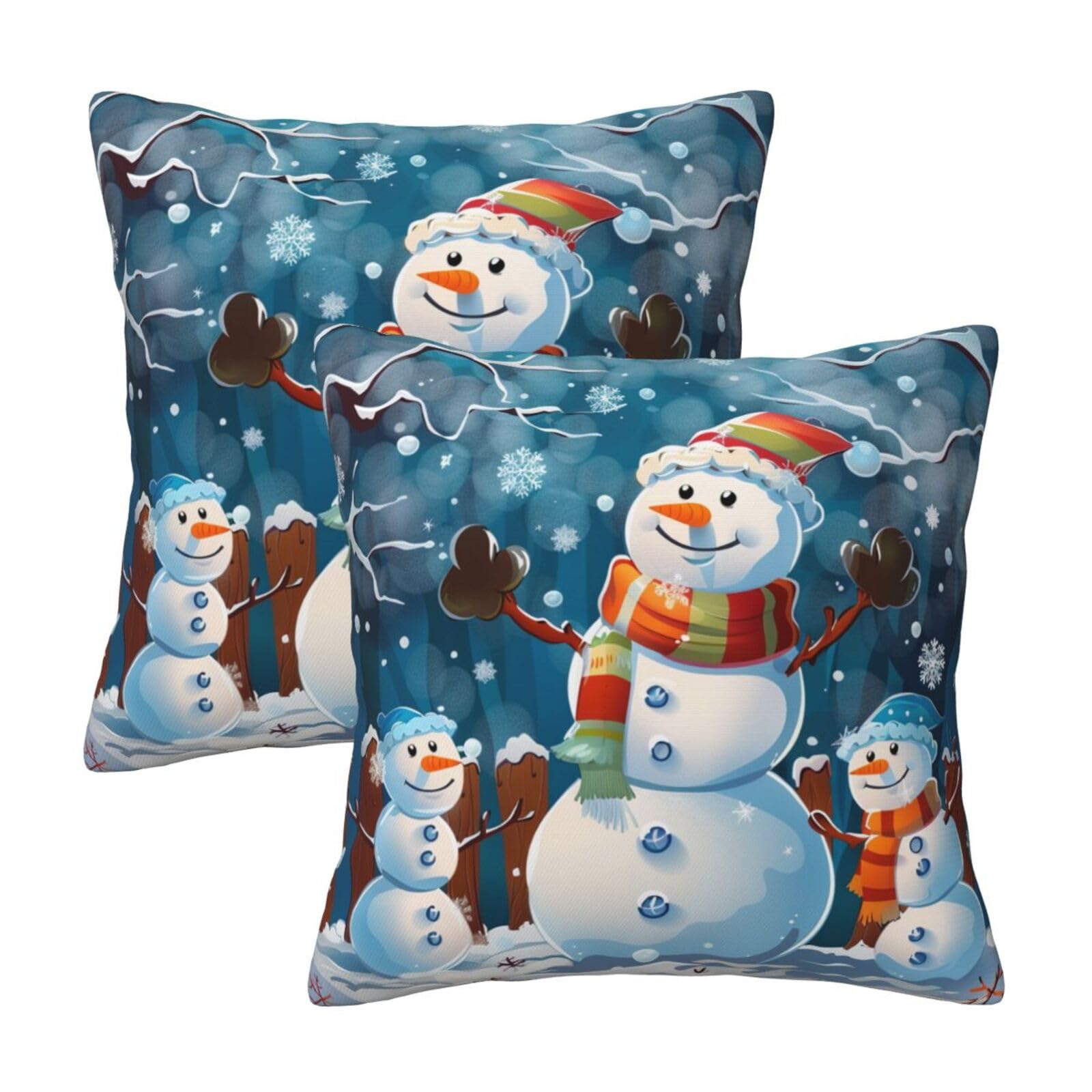 kkvhhyuo Winter Snowman Print Pillow Covers Set of 2, Square Decorative Cushion Covers with Hidden Zipper, Throw Pillow Cases for Living Room Sofa Bed Chair, 45x45 cm