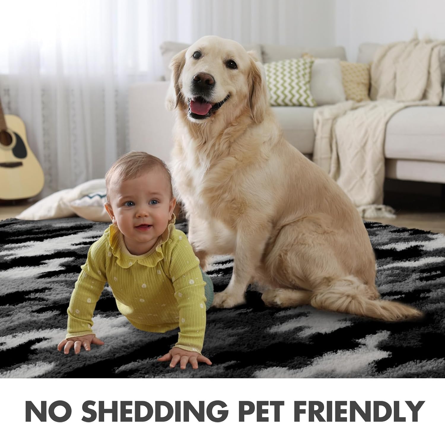 4x6 Ft Shag Rugs for Bedroom Living Room, Tie-Dyed Ultra Soft Fluffy Furry Area Rugs for Indoor Floor, Aesthetic Carpet for Kids Home Decor (Grey)