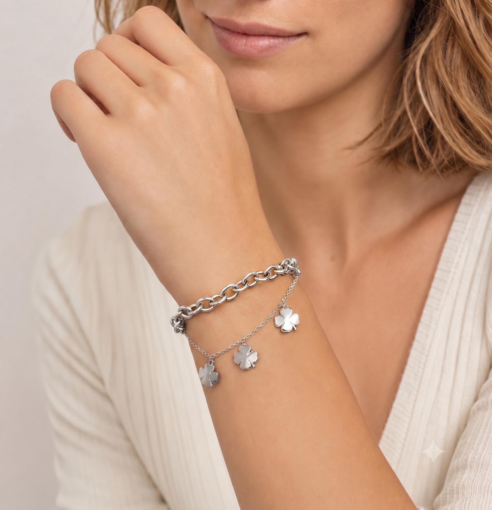Purelei Luck Clover Armband – auffälliges doppelreihiges Design mit grober Gliederkette & Kleeblatt-Elementen – Edelstahl, 14K vergoldet, 18K rosévergoldet oder silberfarben – wasserfest