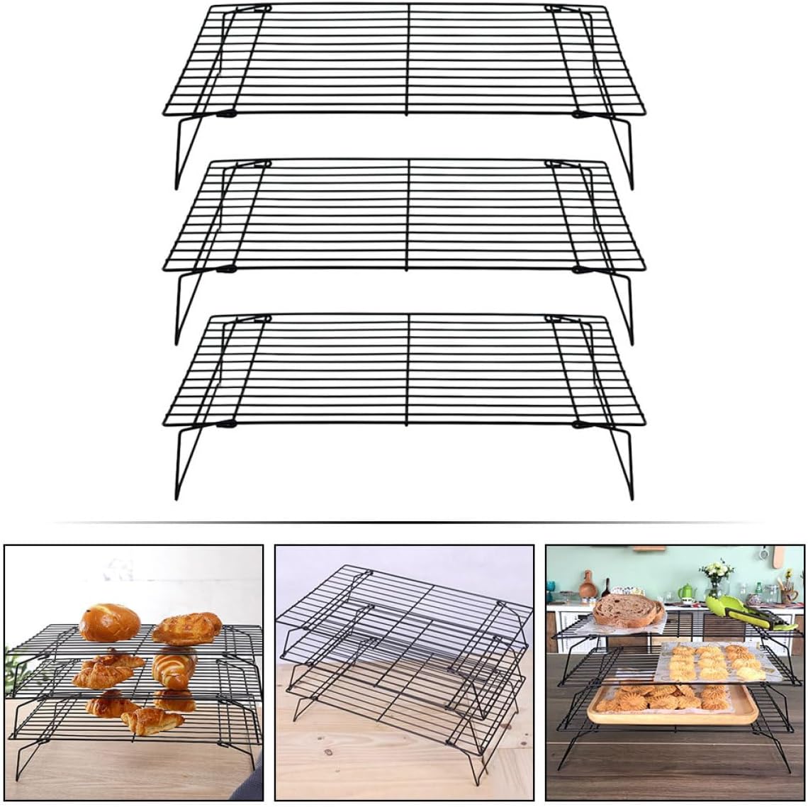 BESPORTBLE 3pcs Large Foldable Non-stick Cooling Rack Set, Thickened Wear-resistant Household Baking Rack for Cookies, Bread, and Cakes, Convenient Kitchen Bread Supplies