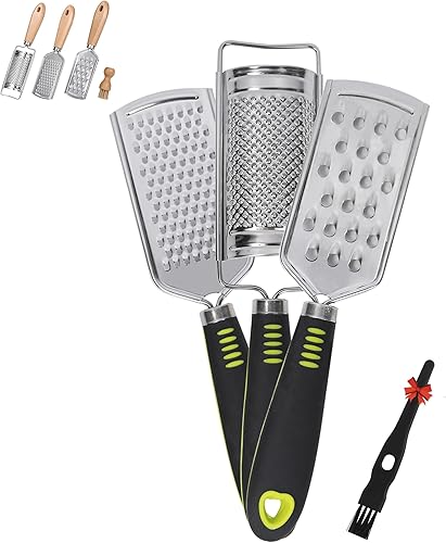 Beardo - Juego de ralladores de queso de mano en caja de regalo para cocina, acero inoxidable, mini rallador de queso con asa, juego de 5, rallador