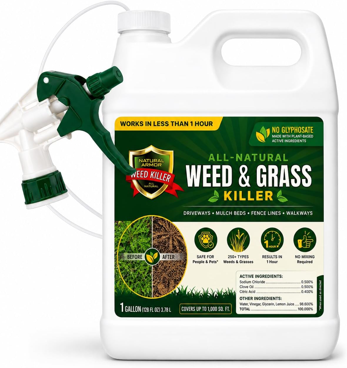 - Weed and Grass Killer All-Natural Concentrated Formula. Contains No Glyphosate (128 OZ. Gallon)