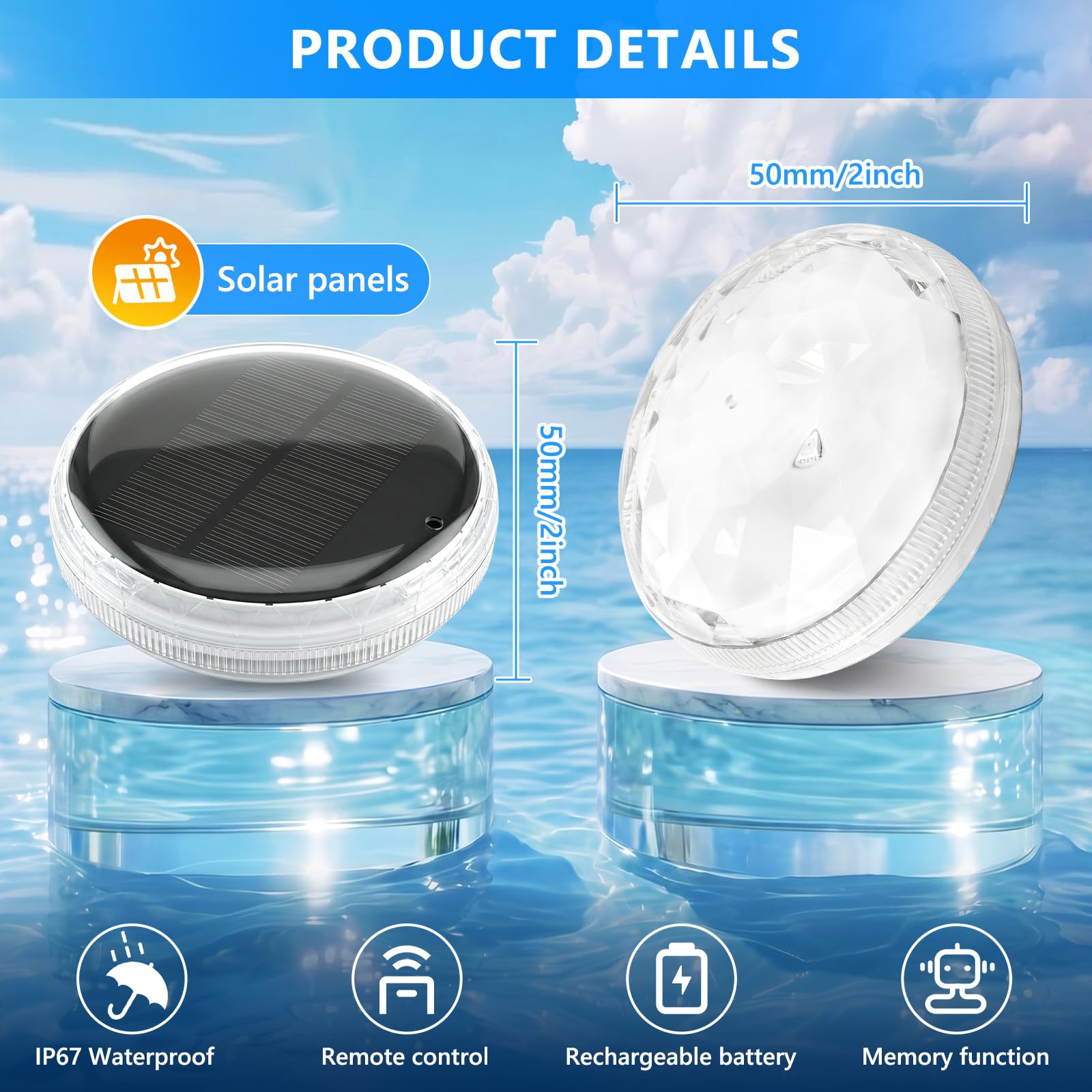 Lustaled Poolbeleuchtung Unterwasser mit Fernbedienung,Farbwechsel Schwimmende Teichbeleuchtung,IP67 Wasserdicht Solar Pool Licht für Brunnen, Teich, Aquarium, Party Deko-2 Stück
