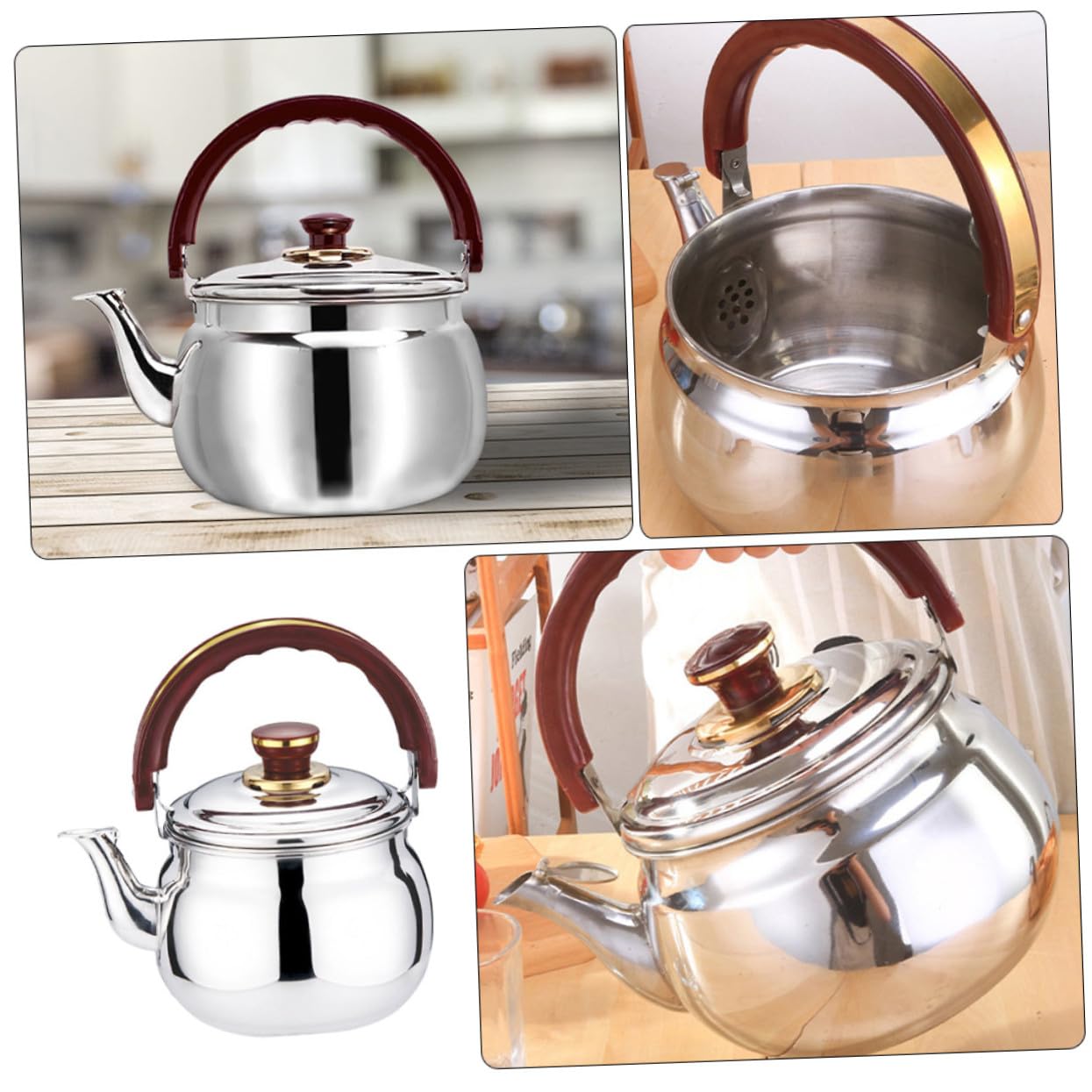 Hervidor de Agua y Plateado Silbato de Acero Inoxidable Capacidad Grande de 4l Resistente para Cocina y Estufa