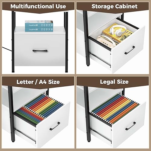 Miniatura 6 de Rolanstar Escritorio para computadora con cajón de archivos, escritorio en forma de L de 64 pulgadas con toma de corriente y tira LED, escritorio de