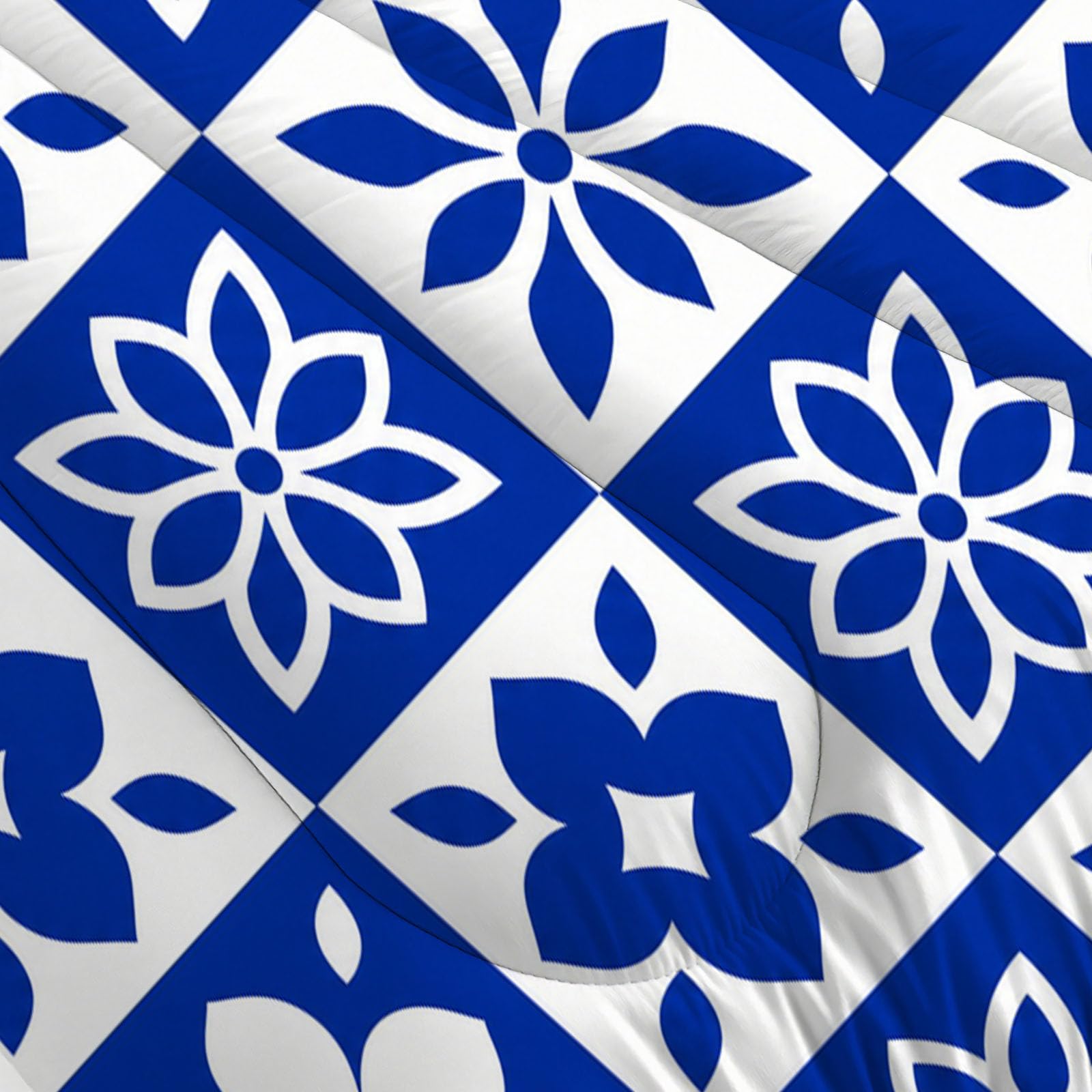 Piumone 2-In-1 Letto Matrimoniale 200X200 Cm Piastrelle Floreali Marocchine | Trapunta E Piumino Reversibile 4 Stagioni, Griglia Geometrica Per Piante, Copriletto Lavabile Morbido Leggero, Blu Navy