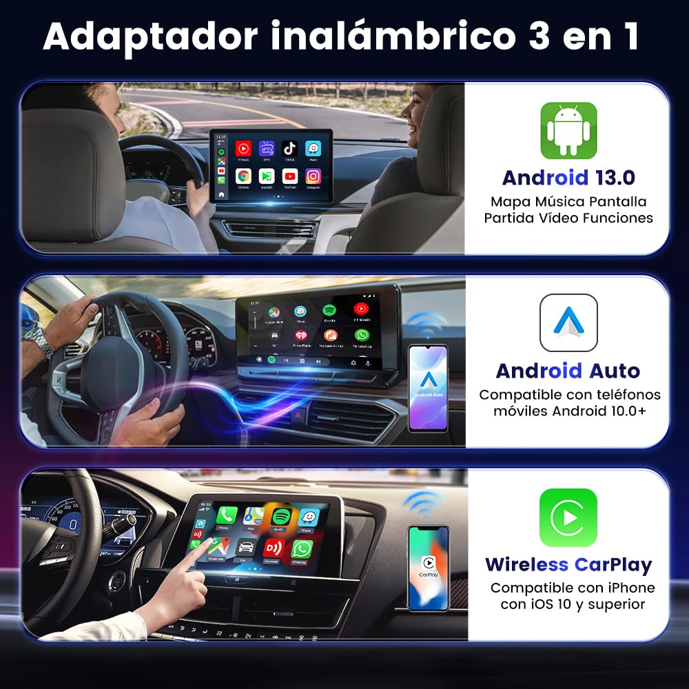 CarlinKit Android 13.0 AIBox Adaptador - Wireless CarPlay&Android Auto, Sistema autónomo Android 13.0 4GB+64GB, Soporte GPS/Tarjeta SIM, para Coches con Cable CarPlay&Android Auto
