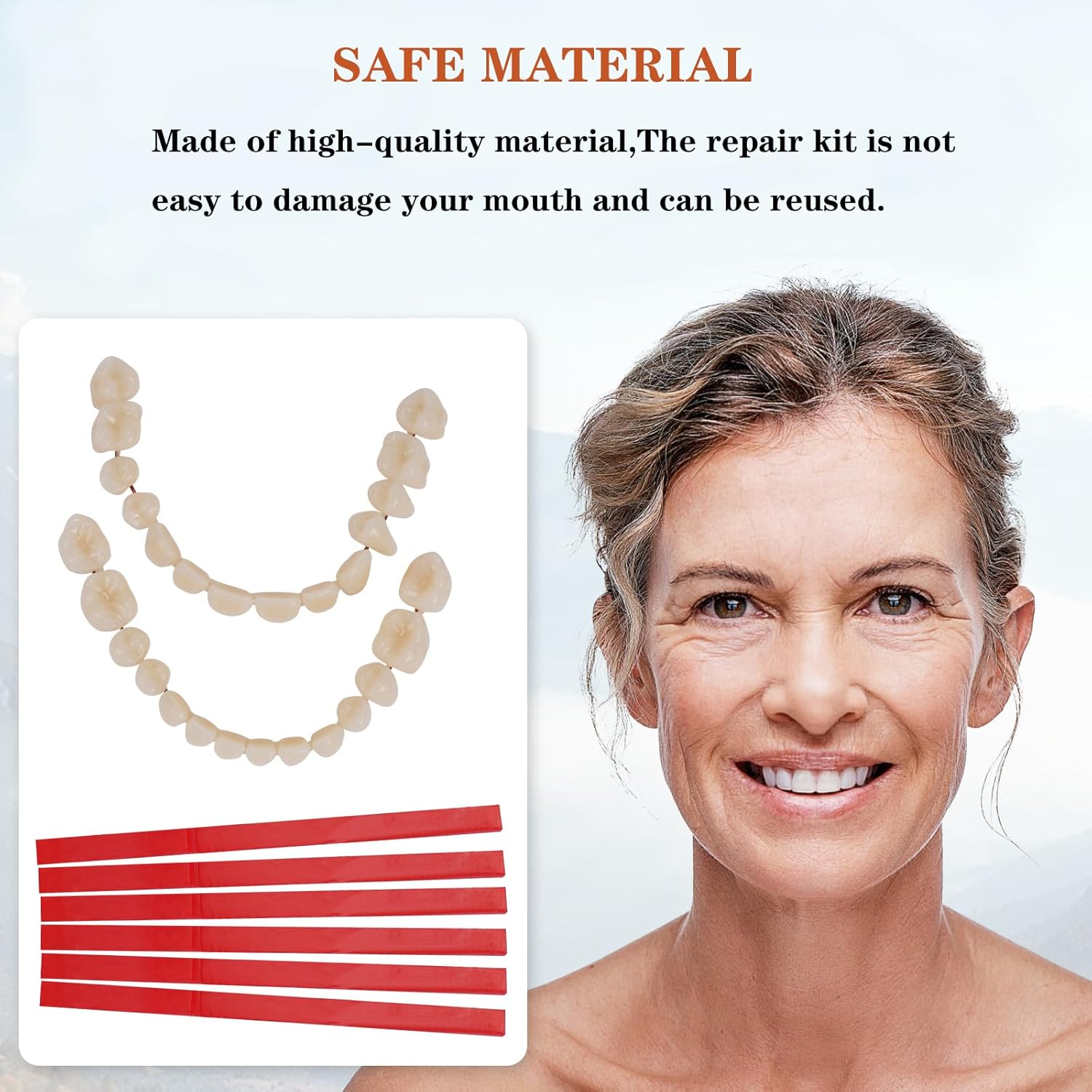 Asettlekit DIY Denture kit Convenient and Easy DIY dentures kit at Home Complete Make Your own dentures Kits for top and Bottom of Temporary Repair Missing Teeth red