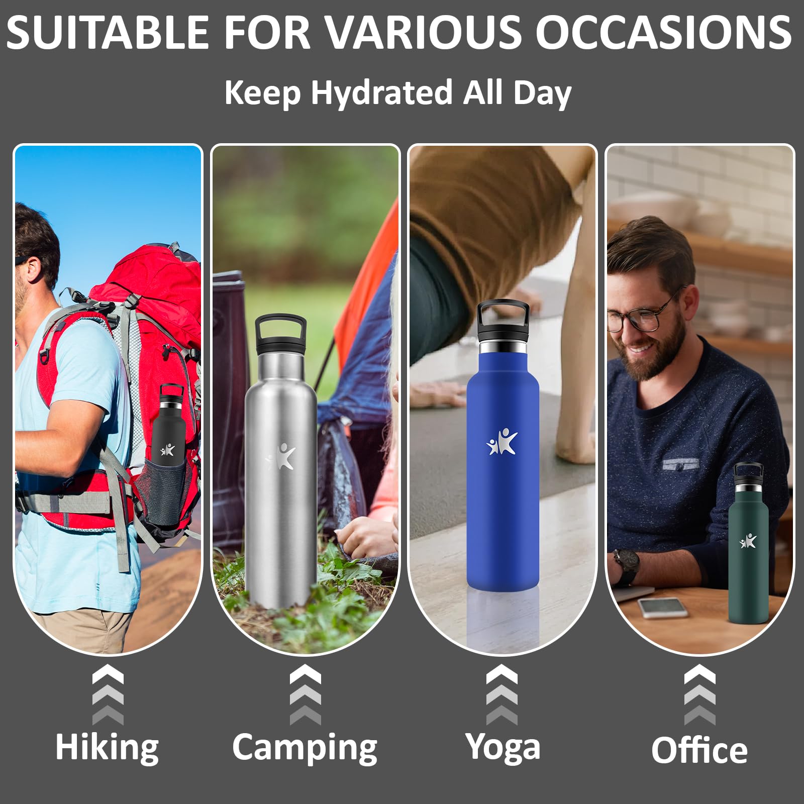 Borraccia Termica, Borraccia 1 litro, Senza BPA, Borracia con Cannuccia, Senza Perdite, Bottiglia Termica, Borracce Termiche, Isolato Sottovuoto, Borracce per Sport, Campeggio, Yoga, Palestra
